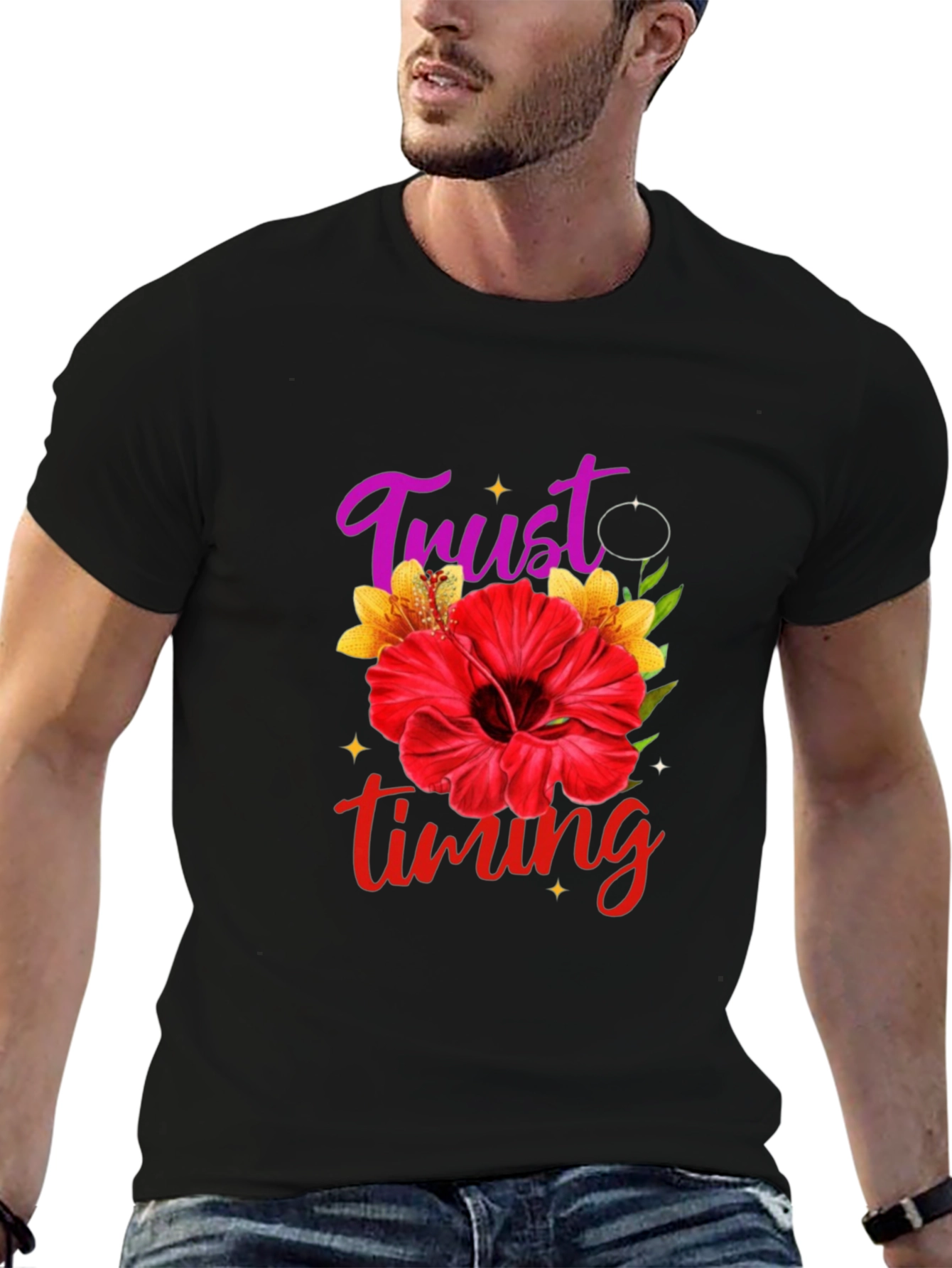 Trust Timing Floral Black T-Shirt