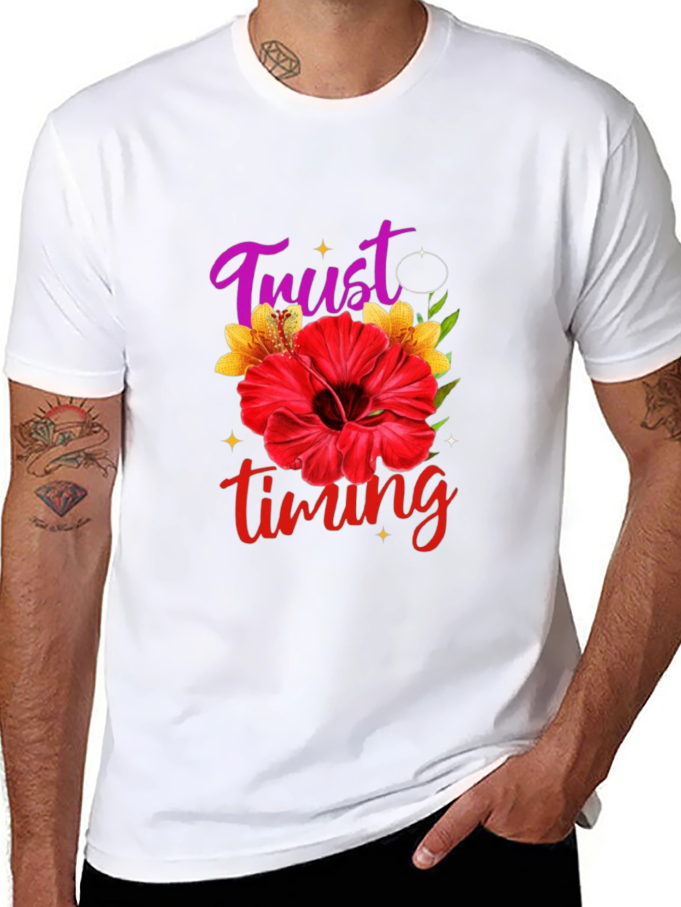 Trust Timing Floral Black T-Shirt