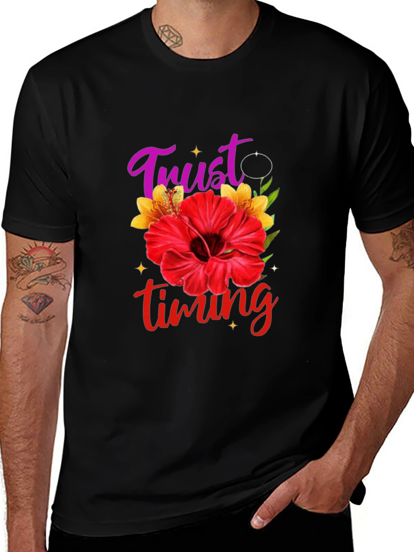 Trust Timing Floral Black T-Shirt