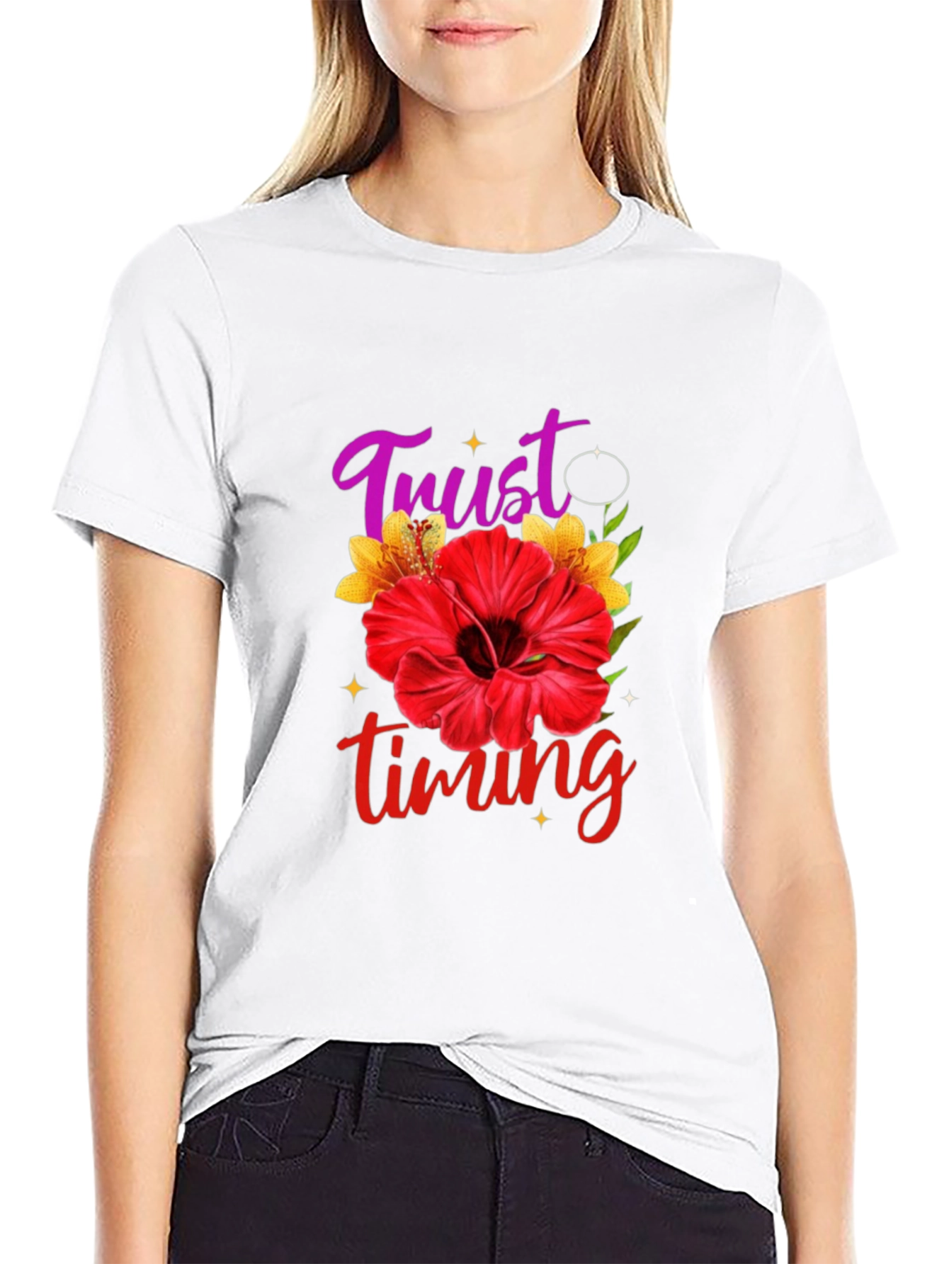 Trust Timing Floral Black T-Shirt