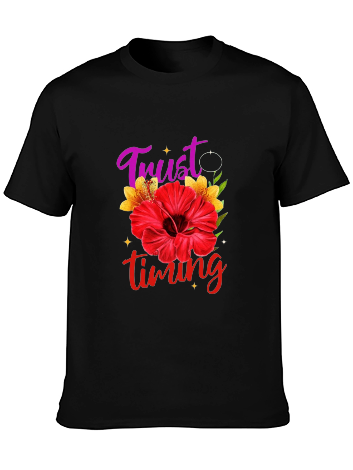 Trust Timing Floral Black T-Shirt