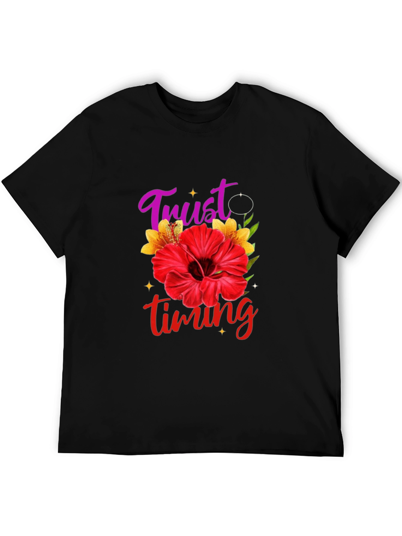 Trust Timing Floral Black T-Shirt