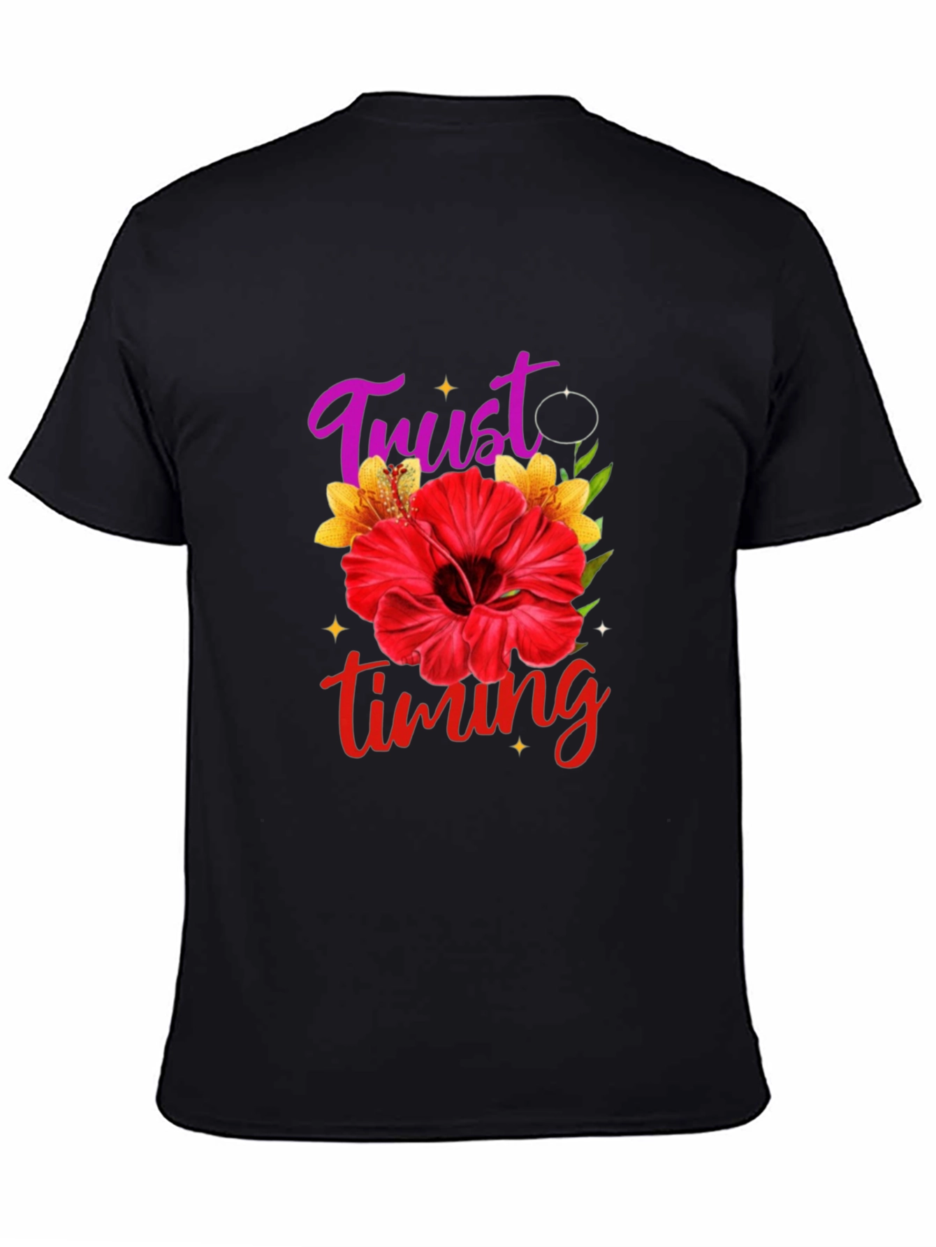 Trust Timing Floral Black T-Shirt