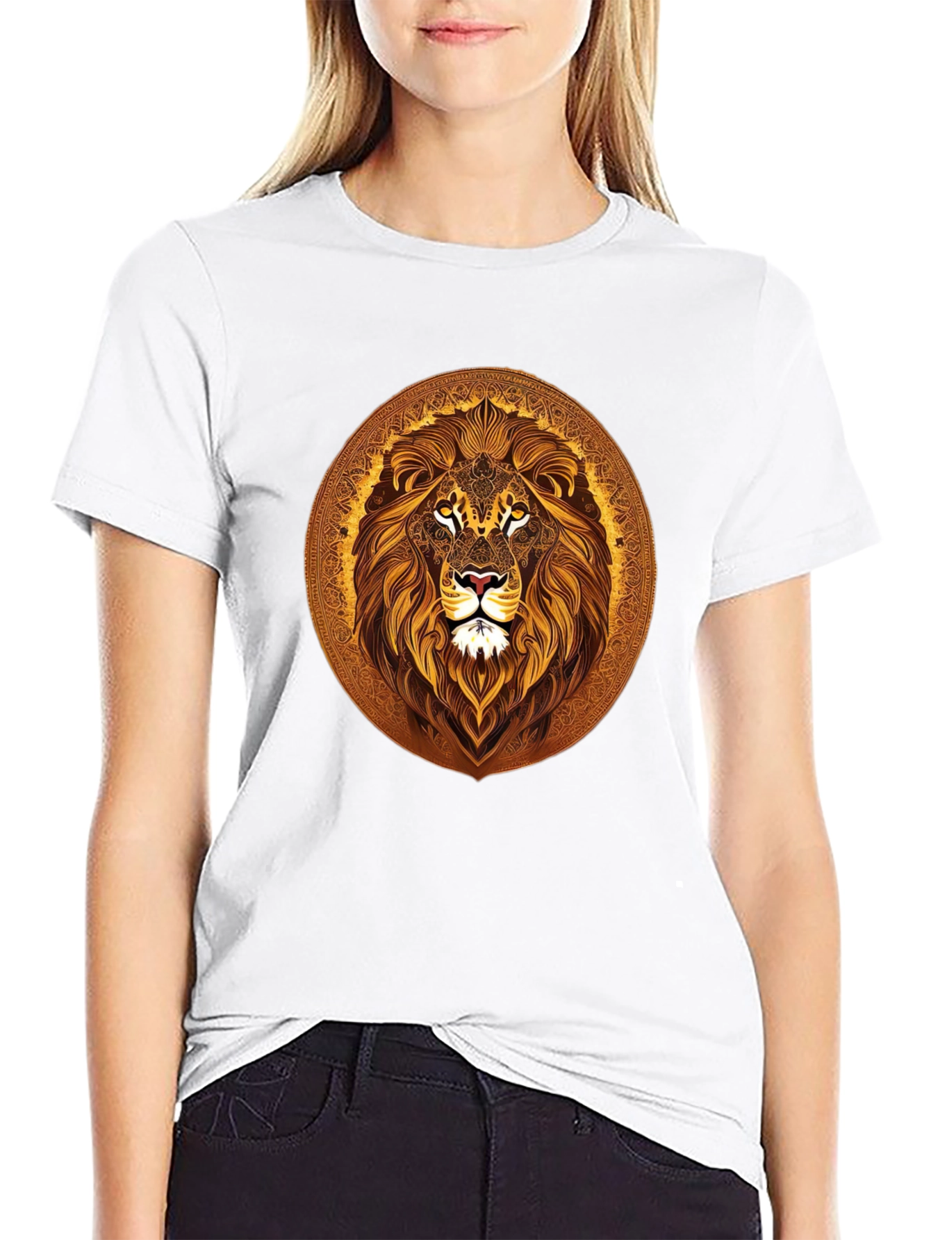 Lion Mandala Graphic Black T-Shirt