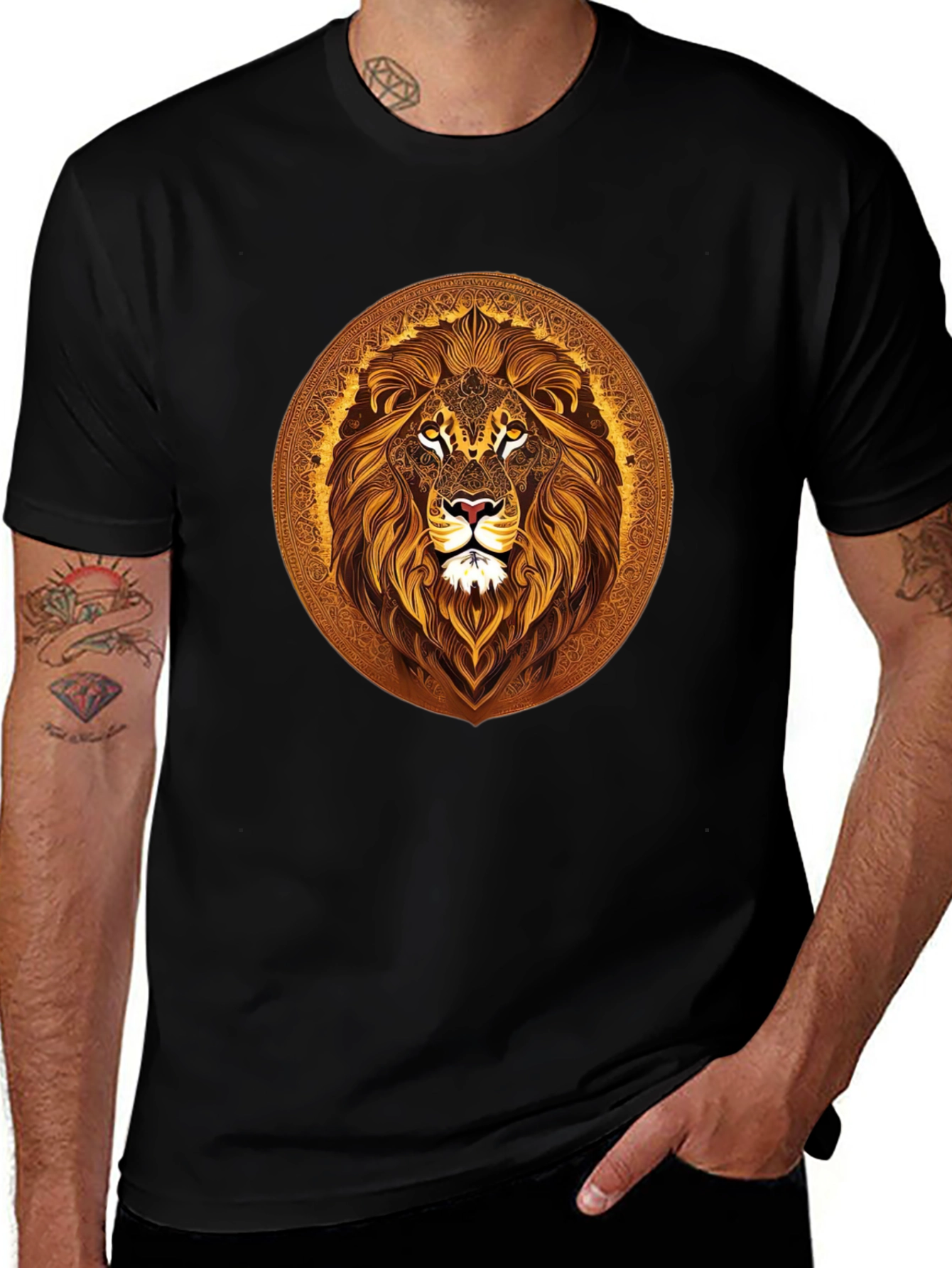 Lion Mandala Graphic Black T-Shirt