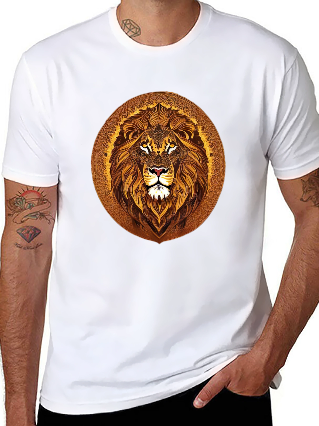Lion Mandala Graphic Black T-Shirt
