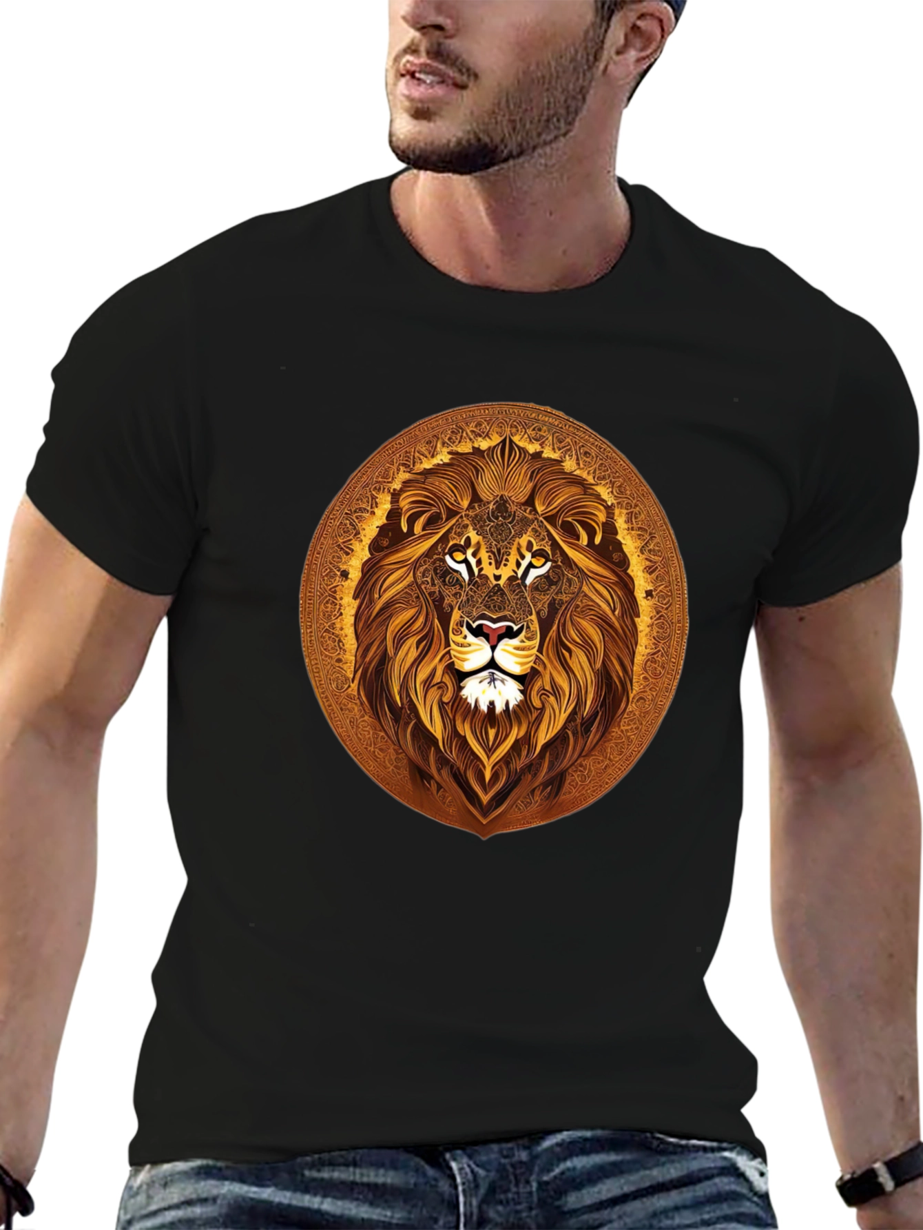 Lion Mandala Graphic Black T-Shirt
