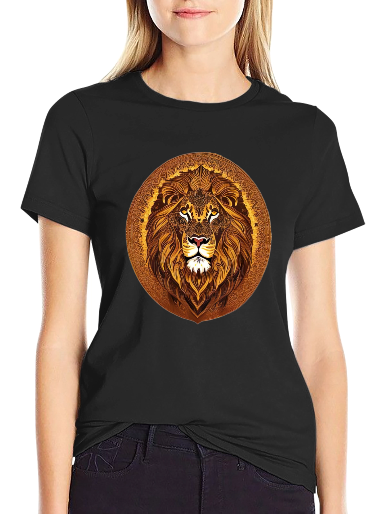 Lion Mandala Graphic Black T-Shirt