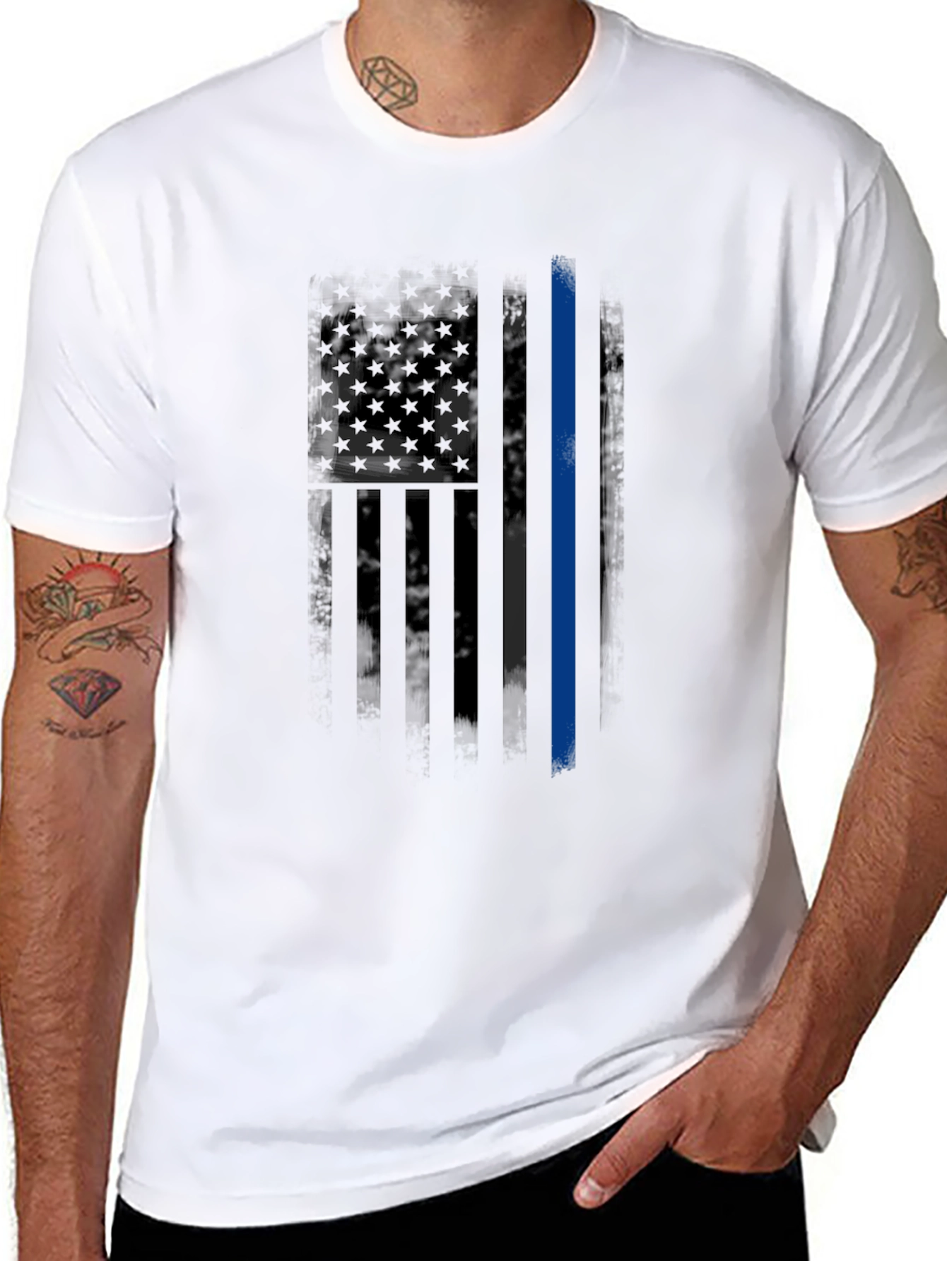 Thin Blue Line American Flag T-Shirt