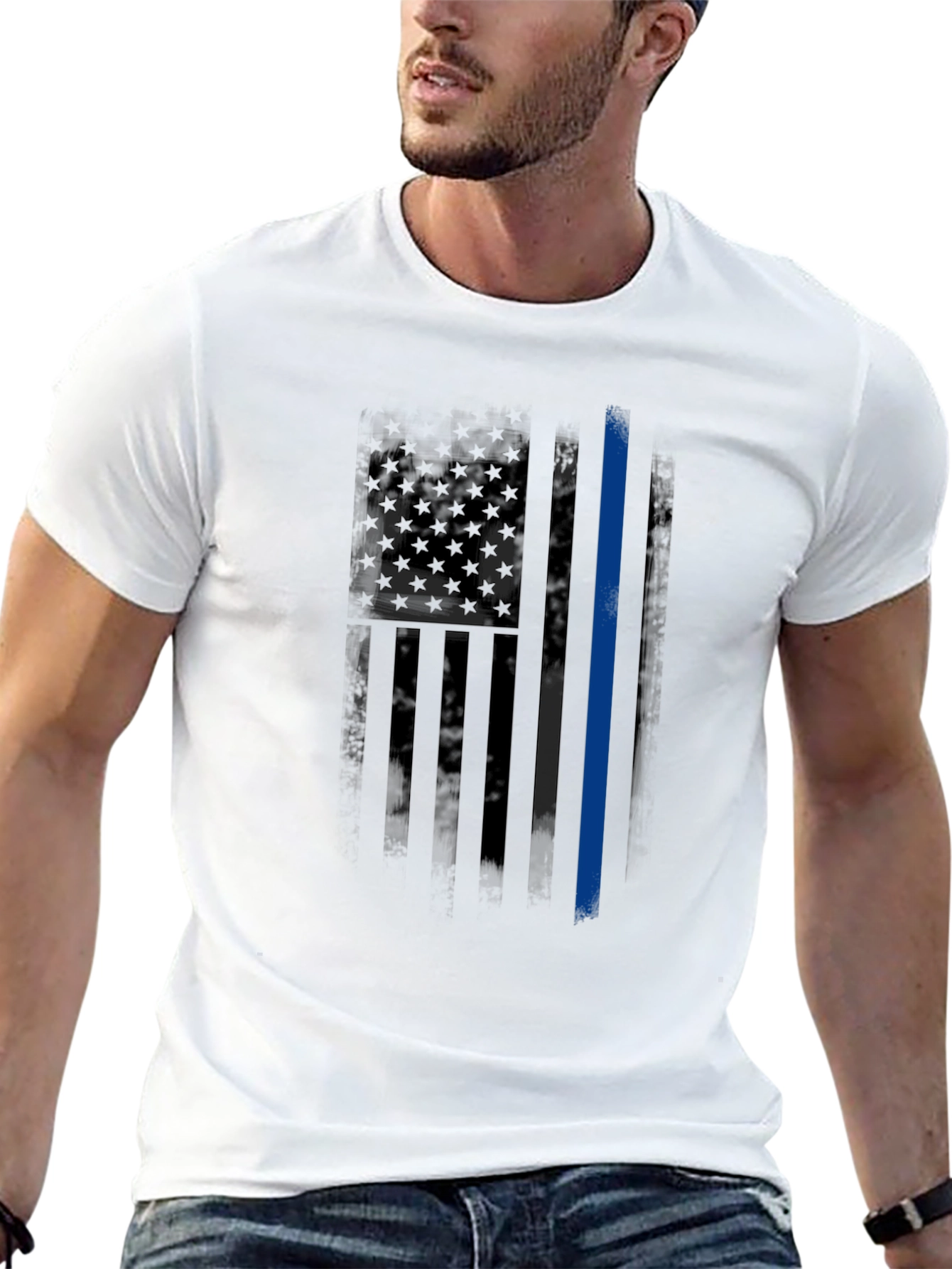 Thin Blue Line American Flag T-Shirt