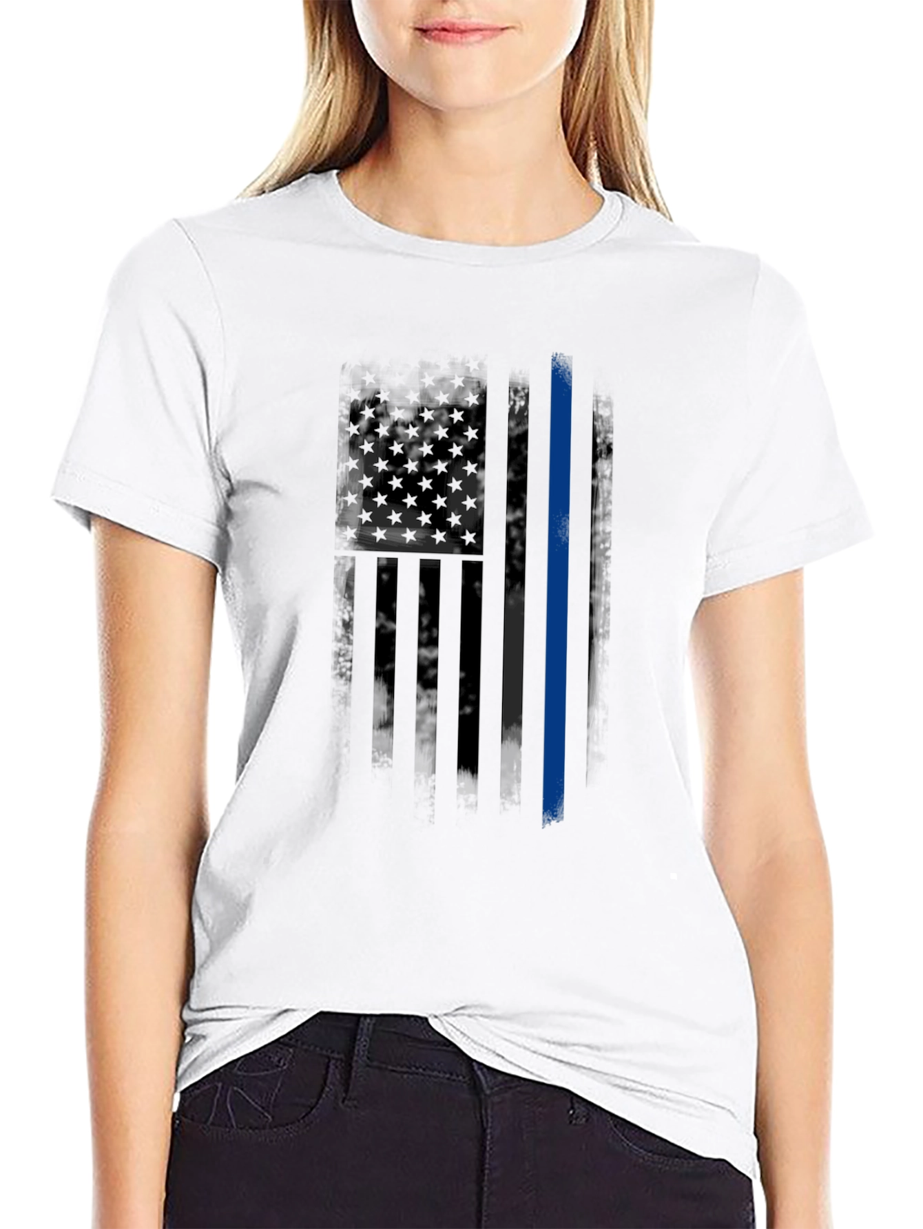 Thin Blue Line American Flag T-Shirt