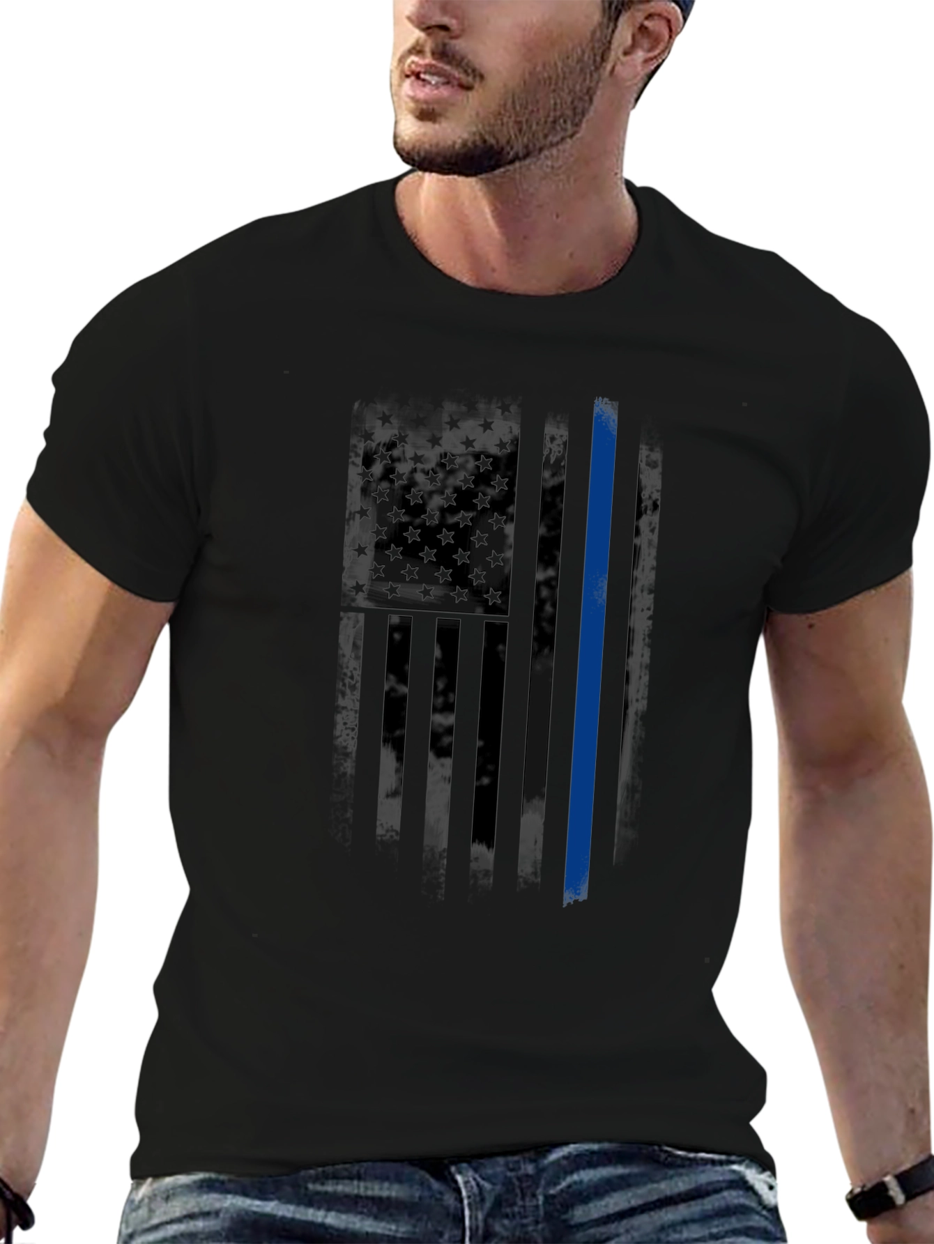 Thin Blue Line American Flag T-Shirt