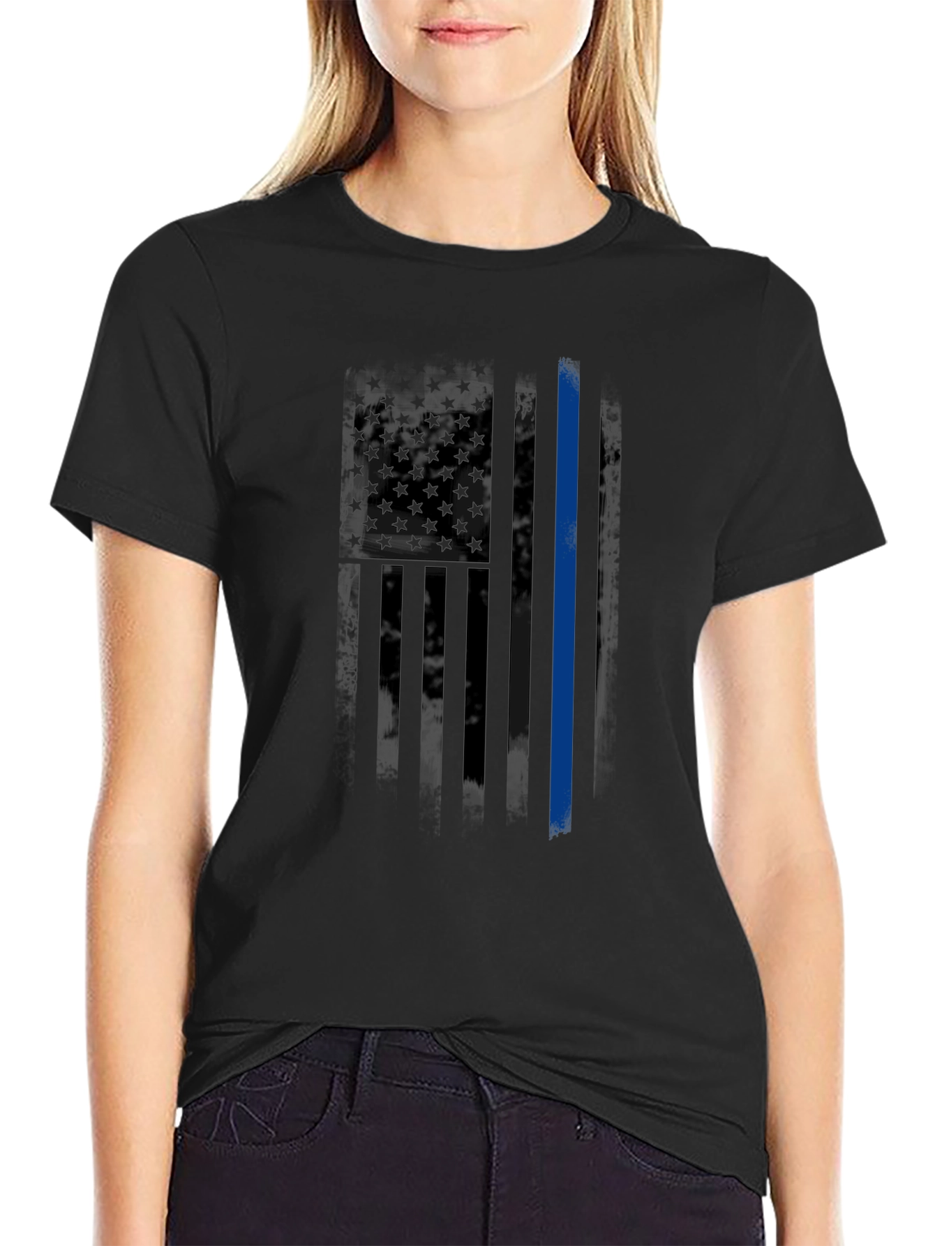 Thin Blue Line American Flag T-Shirt