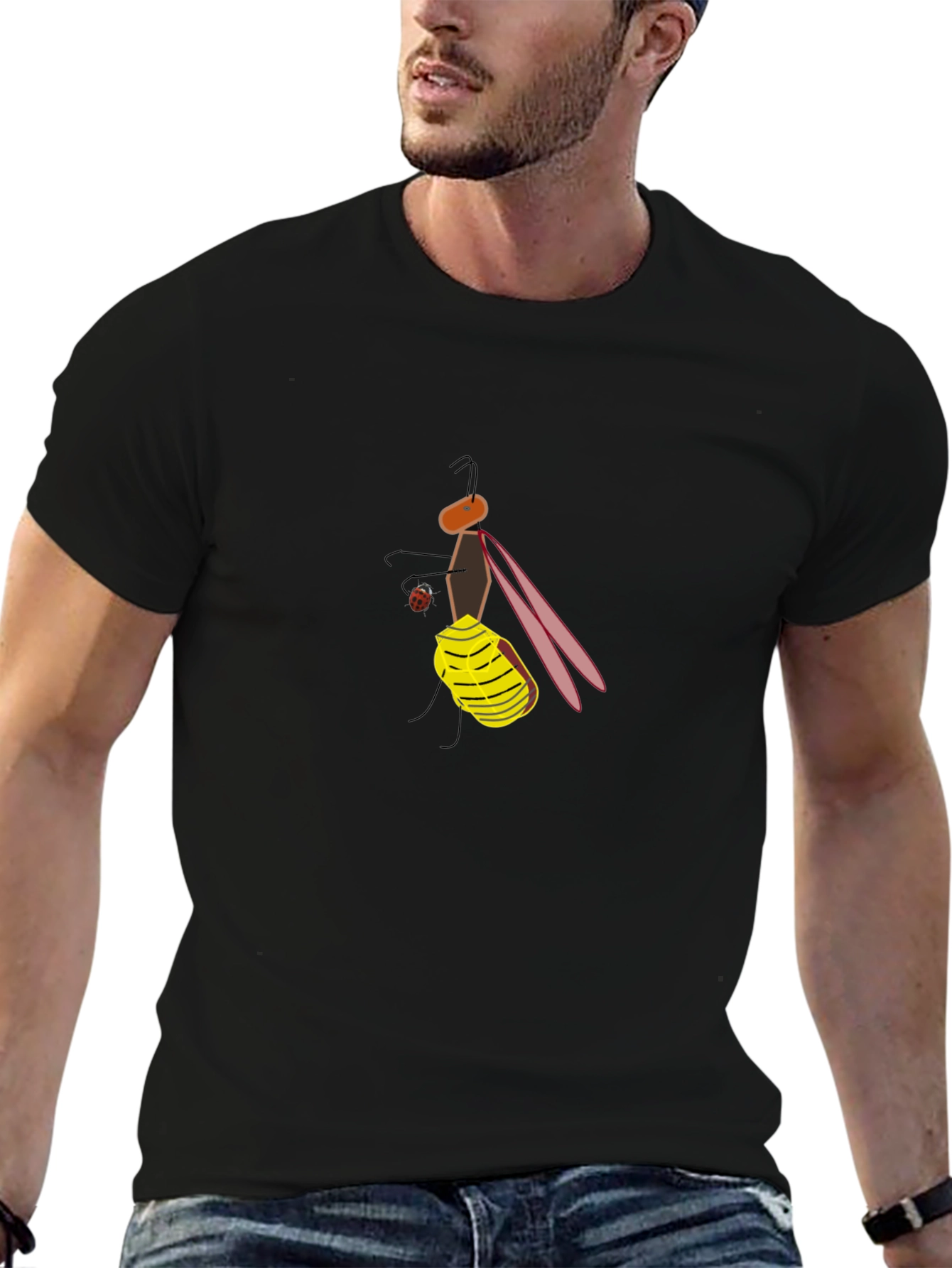 Black T-Shirt with Funky Fly Graphic