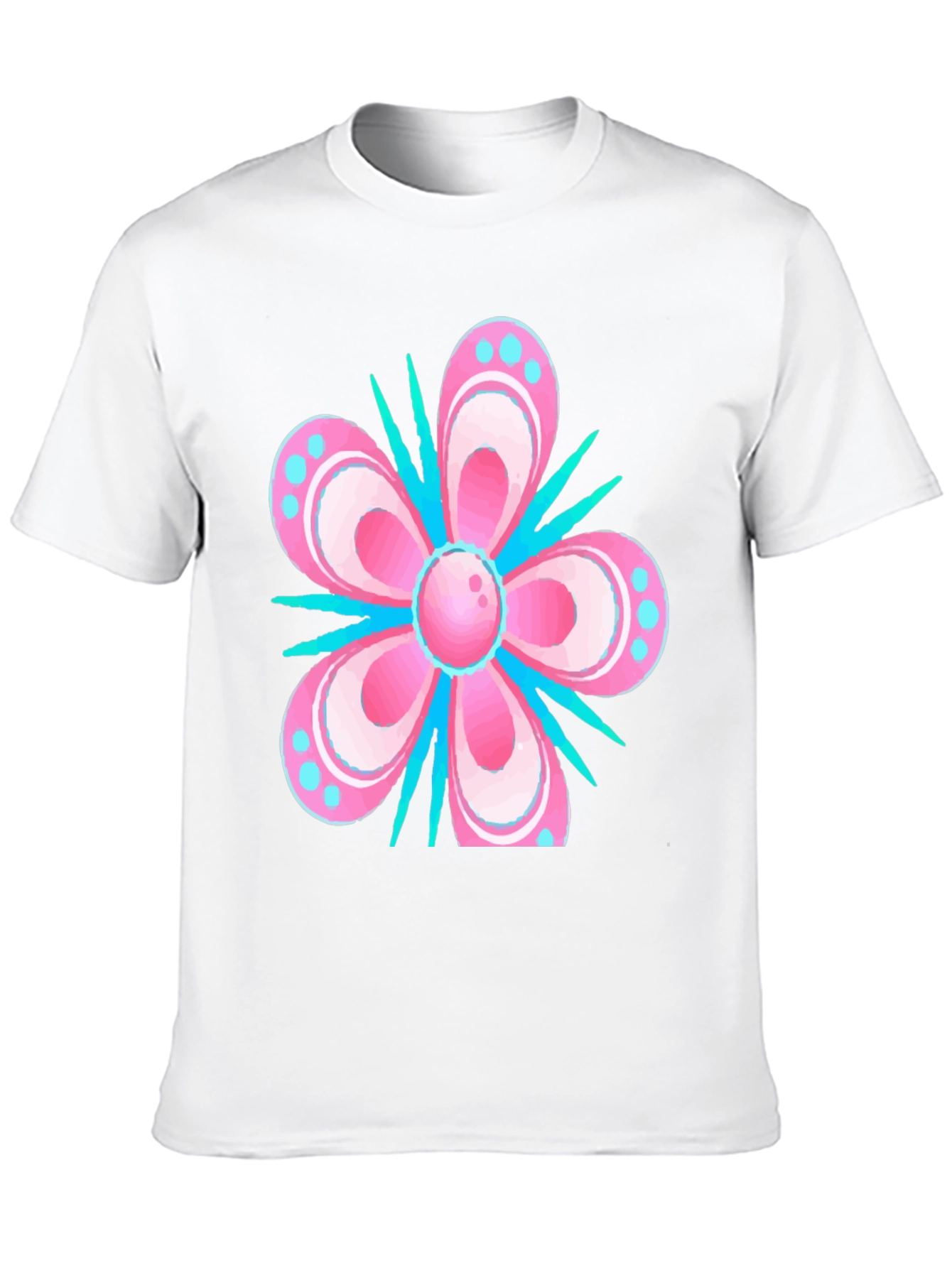 Floral T-Shirt - Pink & Blue Graphic Print
