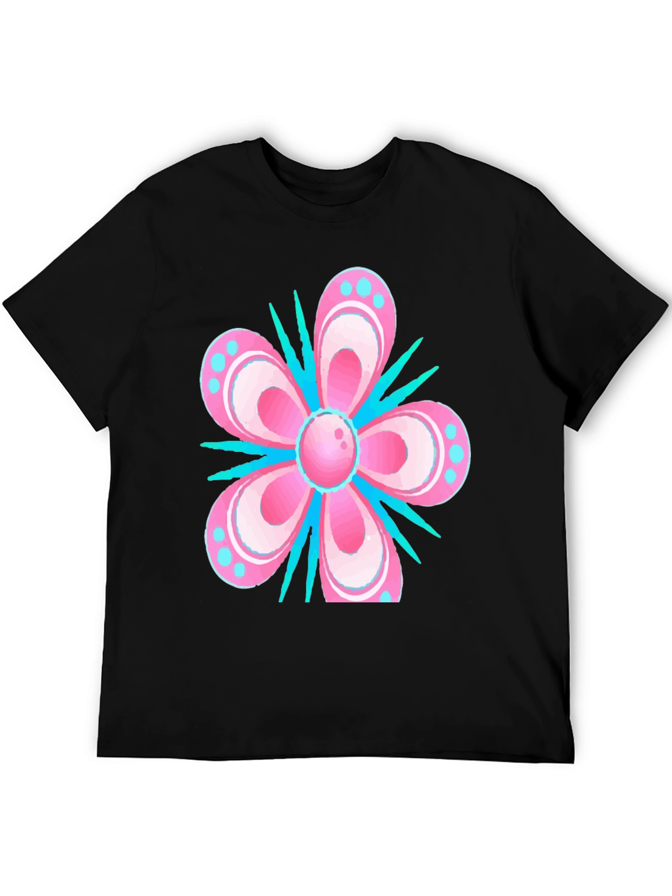 Floral T-Shirt - Pink & Blue Graphic Print