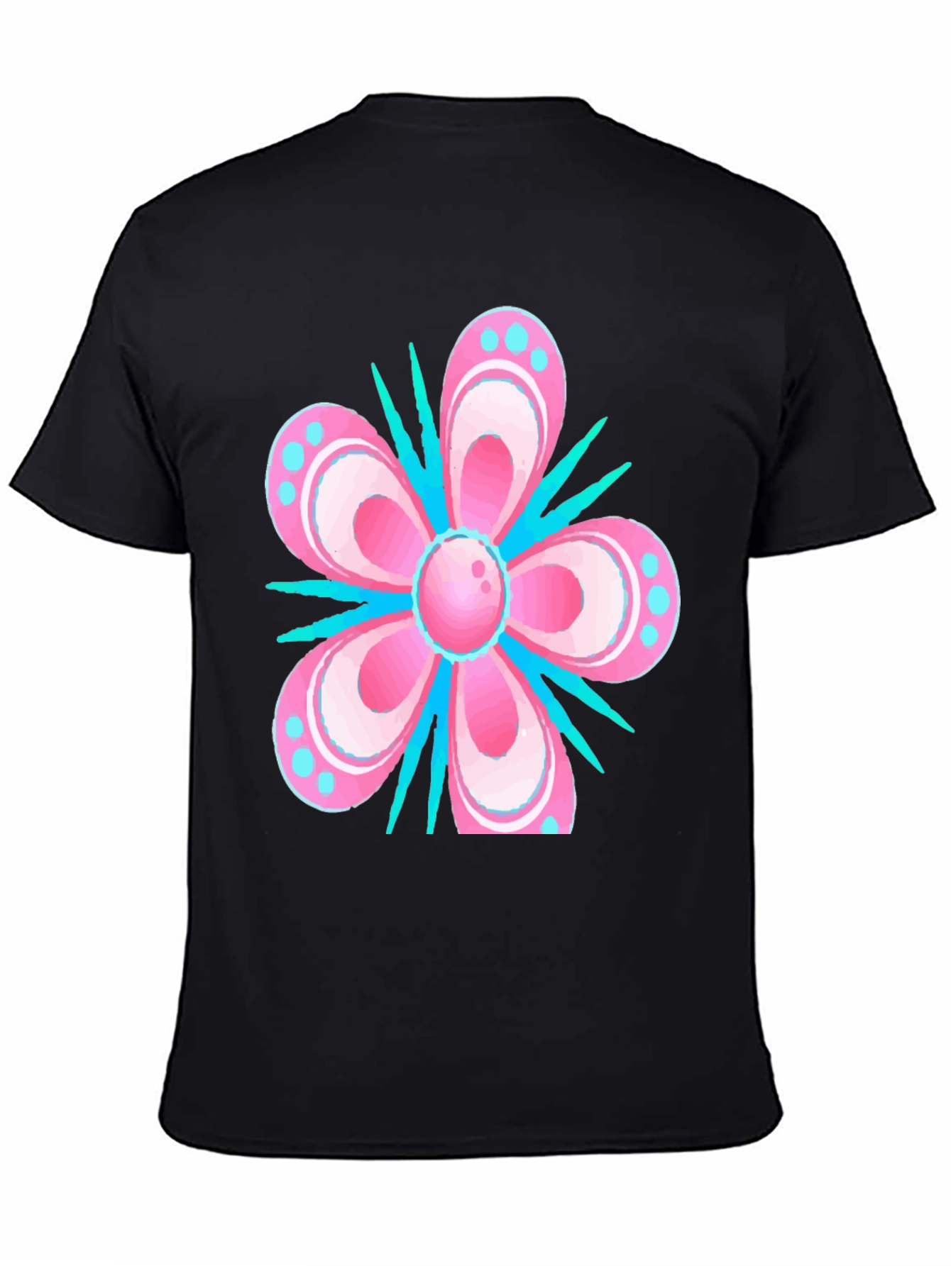 Floral T-Shirt - Pink & Blue Graphic Print