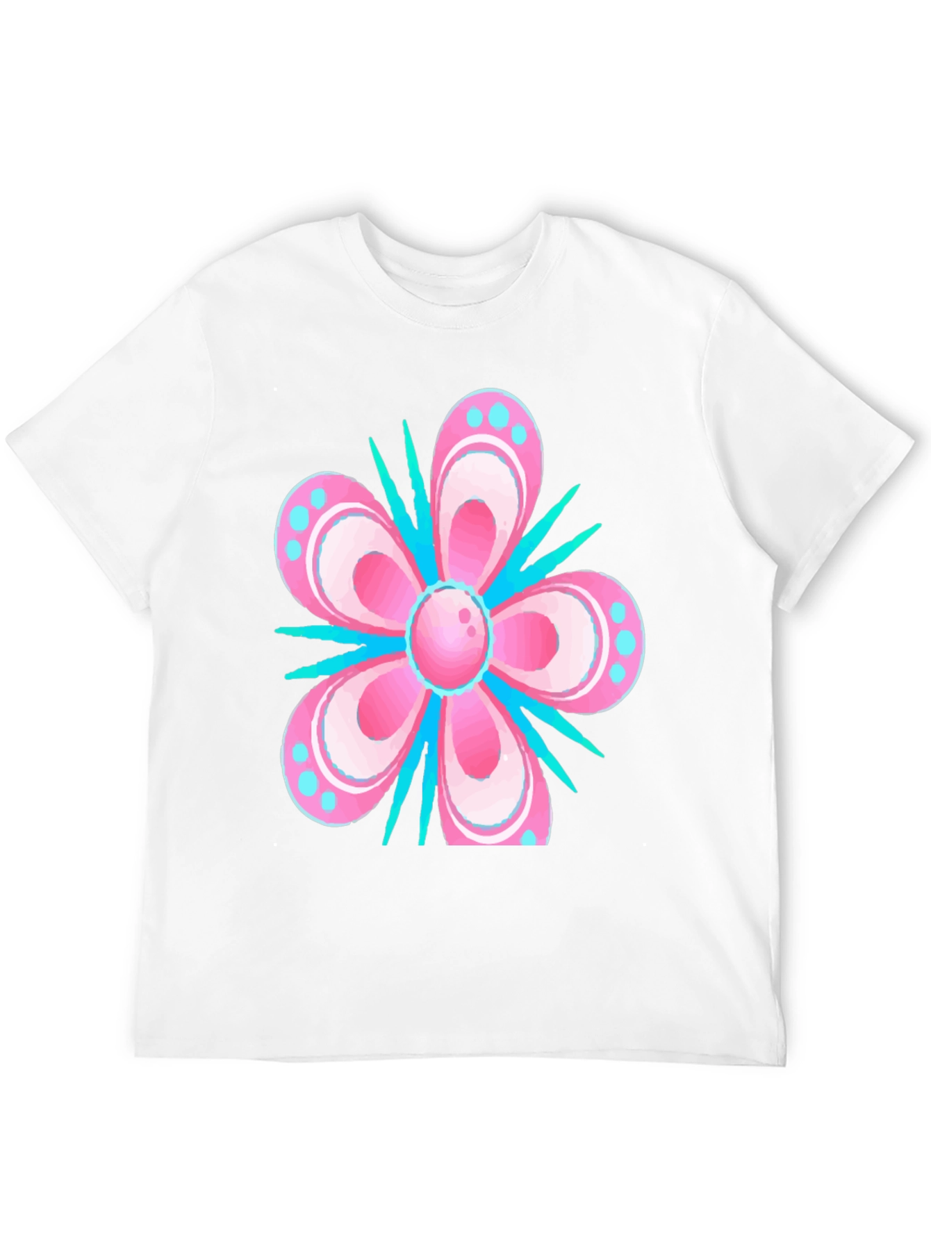 Floral T-Shirt - Pink & Blue Graphic Print