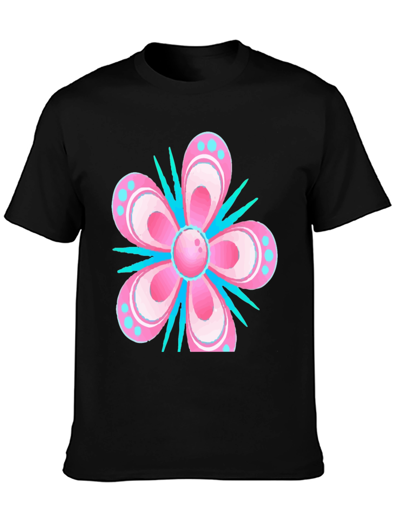 Floral T-Shirt - Pink & Blue Graphic Print