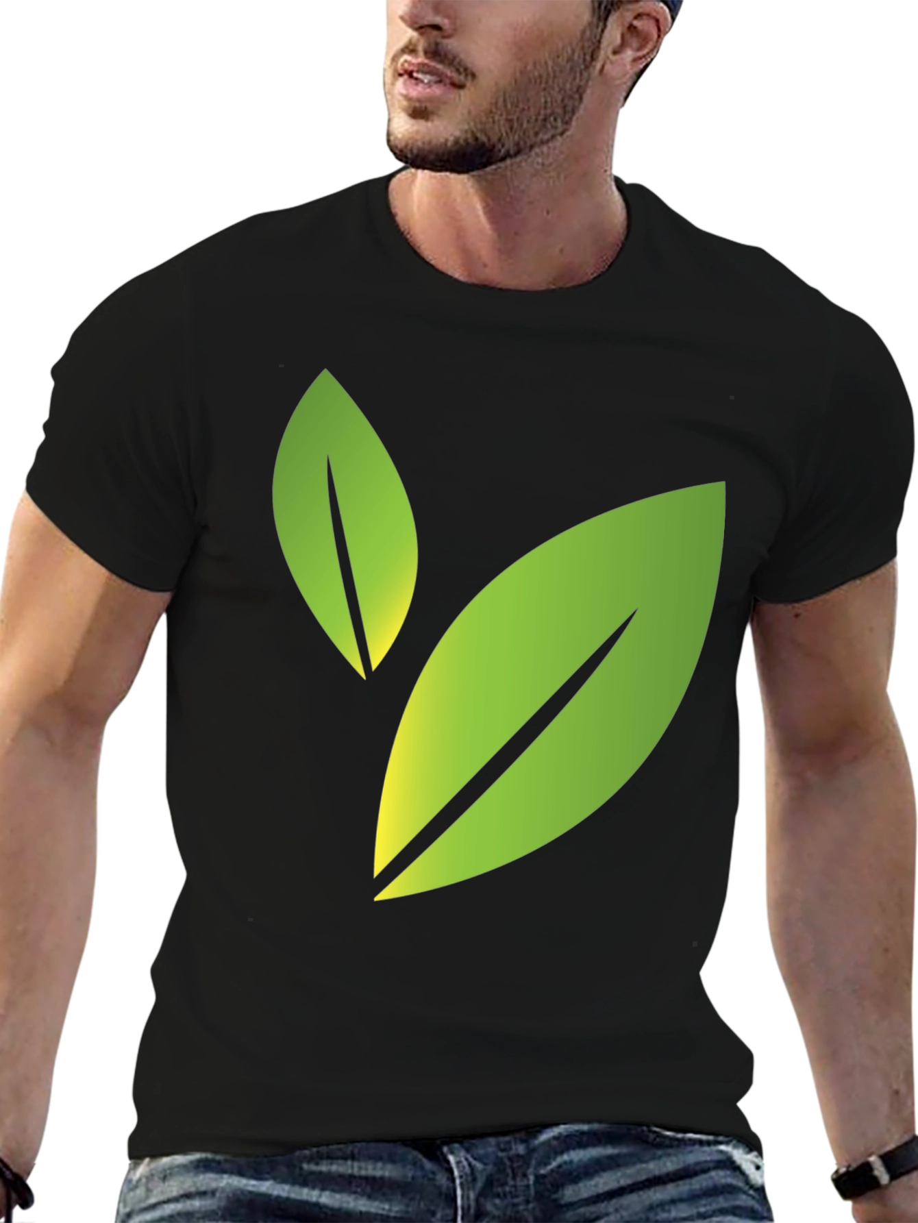 Eco-Friendly Leaf Design Black T-Shirt