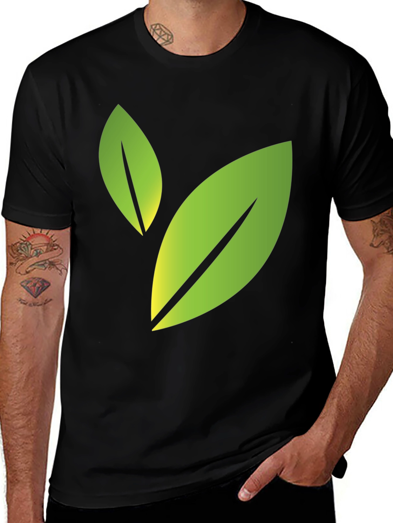 Eco-Friendly Leaf Design Black T-Shirt