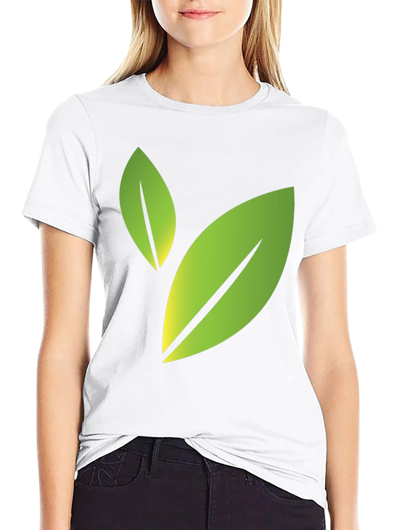 Eco-Friendly Leaf Design Black T-Shirt
