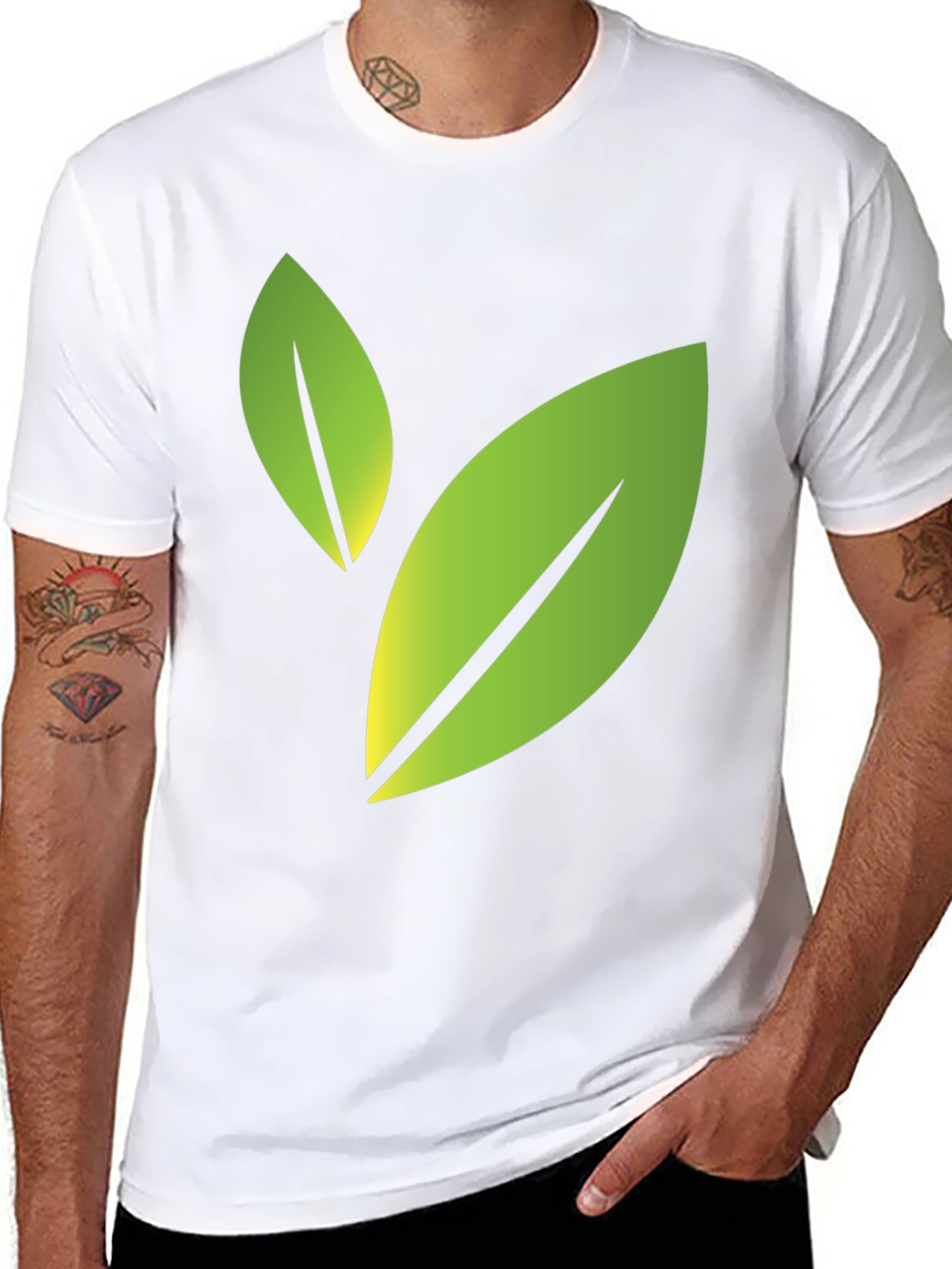 Eco-Friendly Leaf Design Black T-Shirt