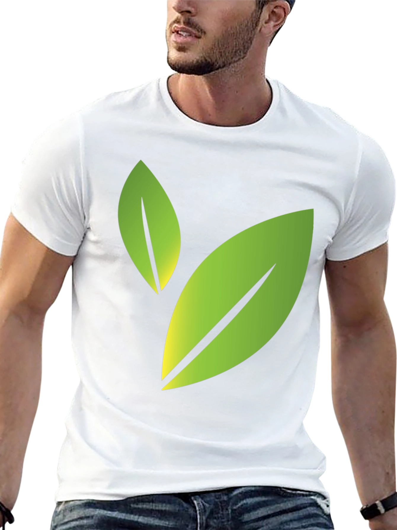 Eco-Friendly Leaf Design Black T-Shirt