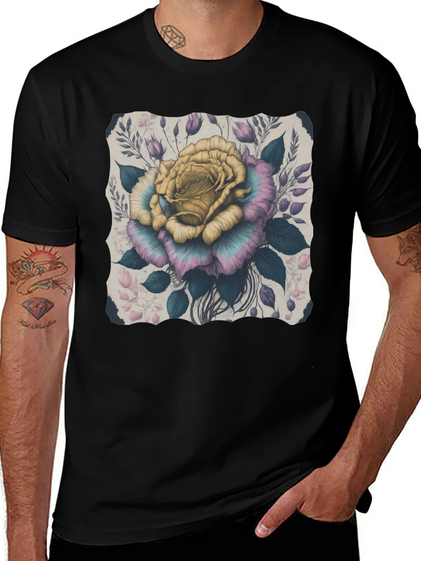 Floral Rose Graphic Tee - Stylish Mens T-Shirt