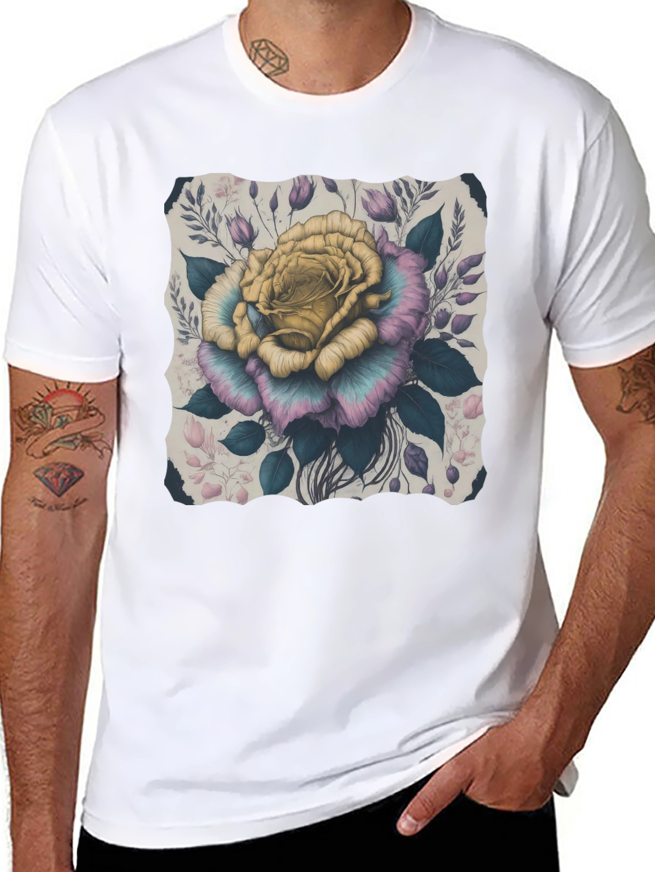 Floral Rose Graphic Tee - Stylish Mens T-Shirt