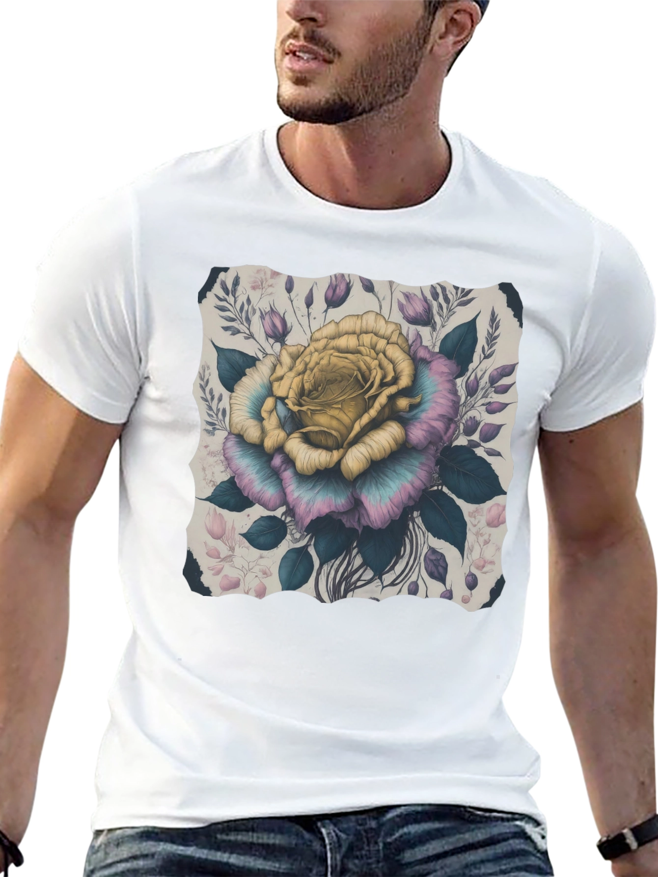 Floral Rose Graphic Tee - Stylish Mens T-Shirt