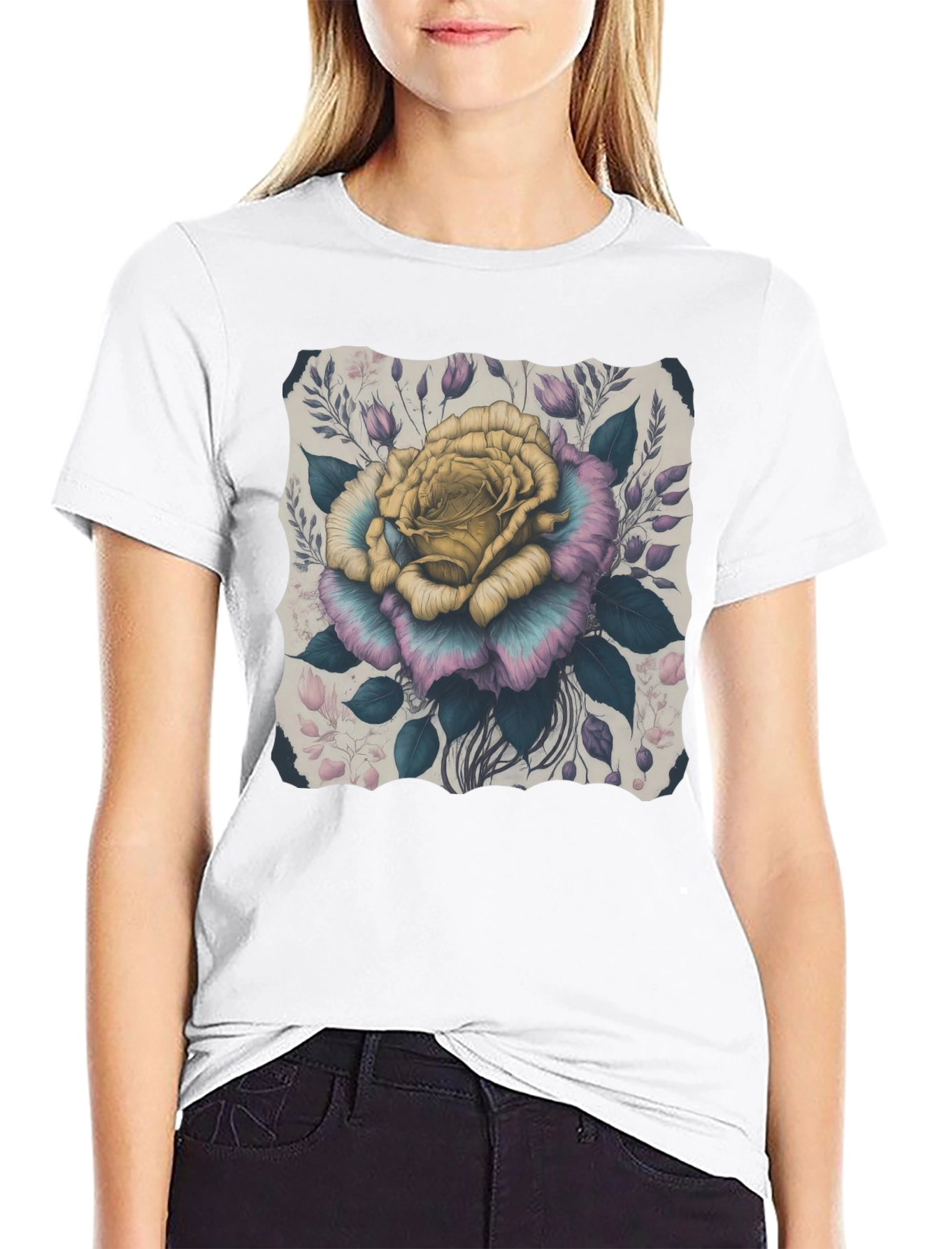 Floral Rose Graphic Tee - Stylish Mens T-Shirt