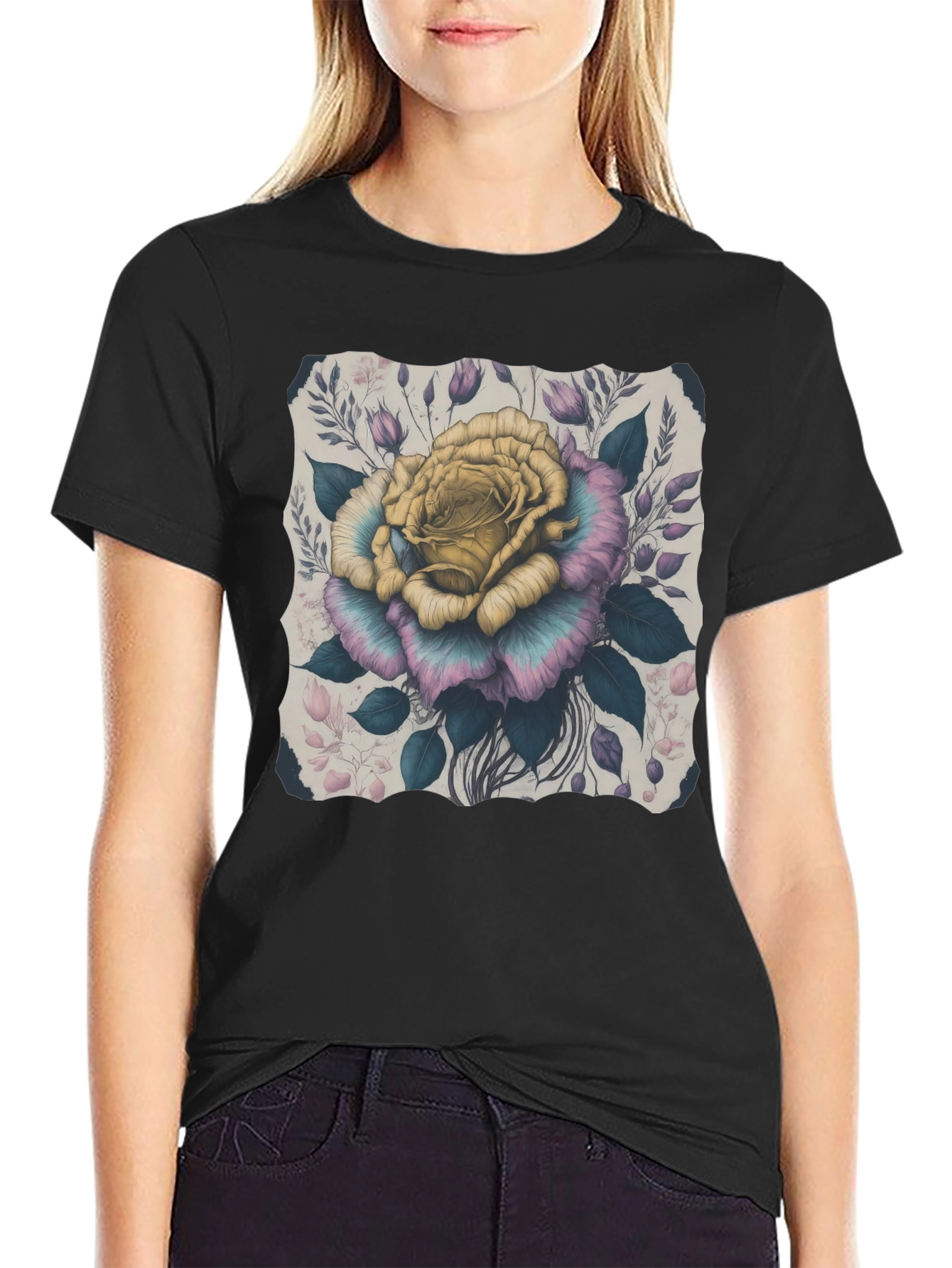 Floral Rose Graphic Tee - Stylish Mens T-Shirt