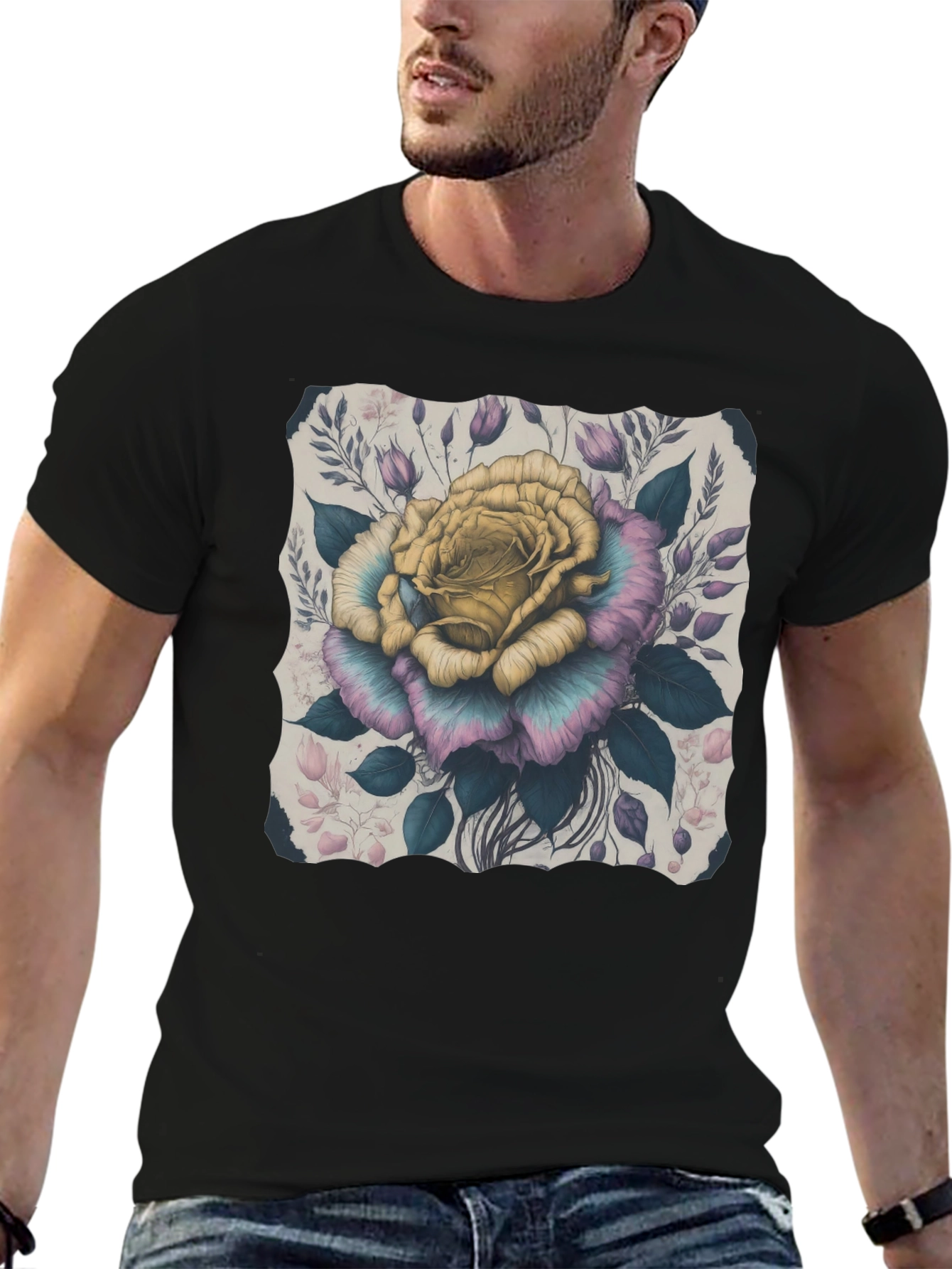 Floral Rose Graphic Tee - Stylish Mens T-Shirt