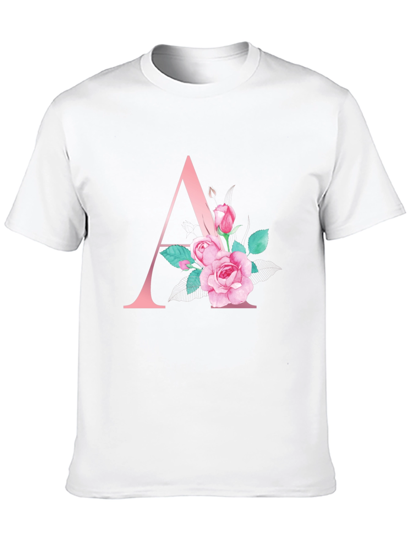 Floral Initial A Black T-Shirt