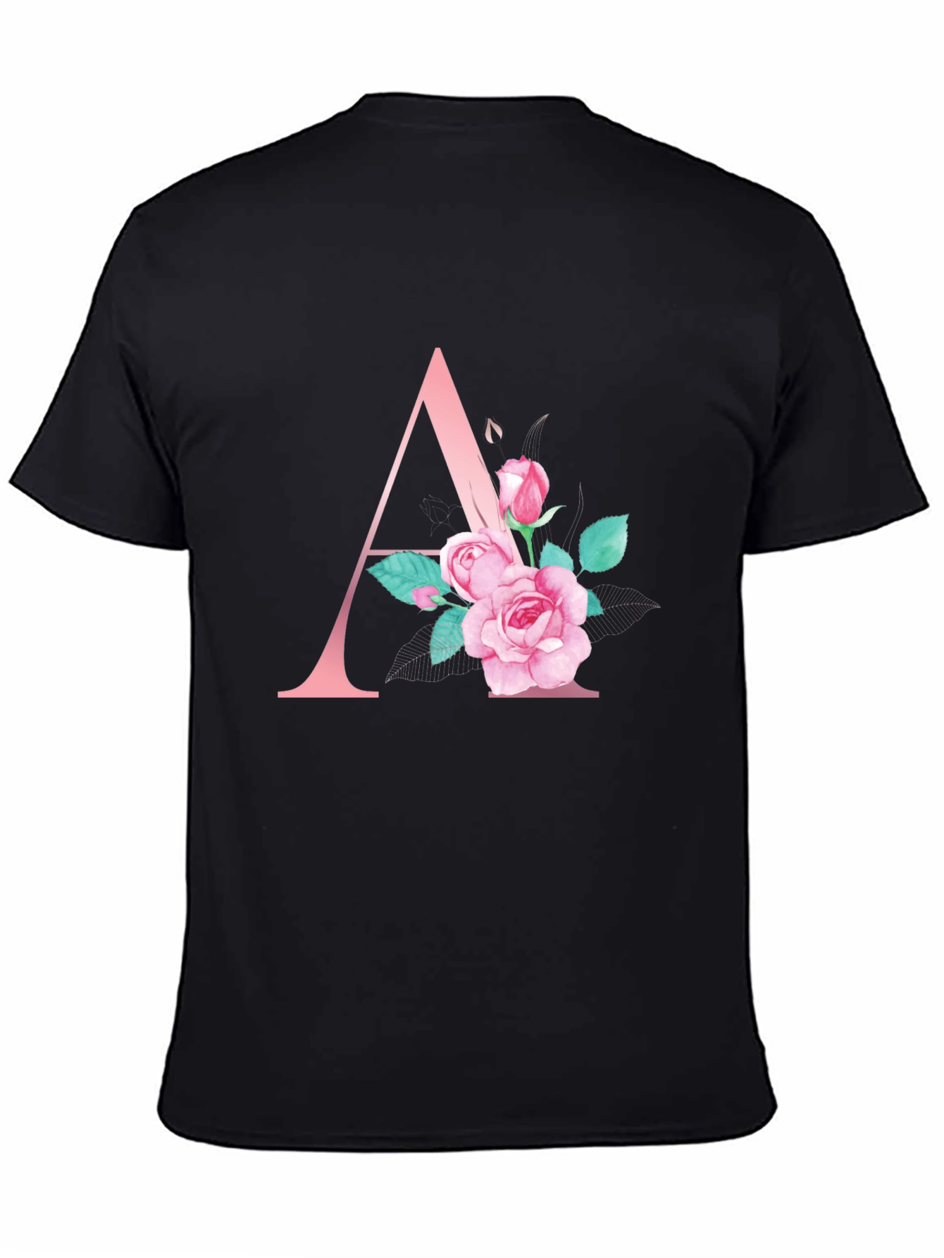 Floral Initial A Black T-Shirt
