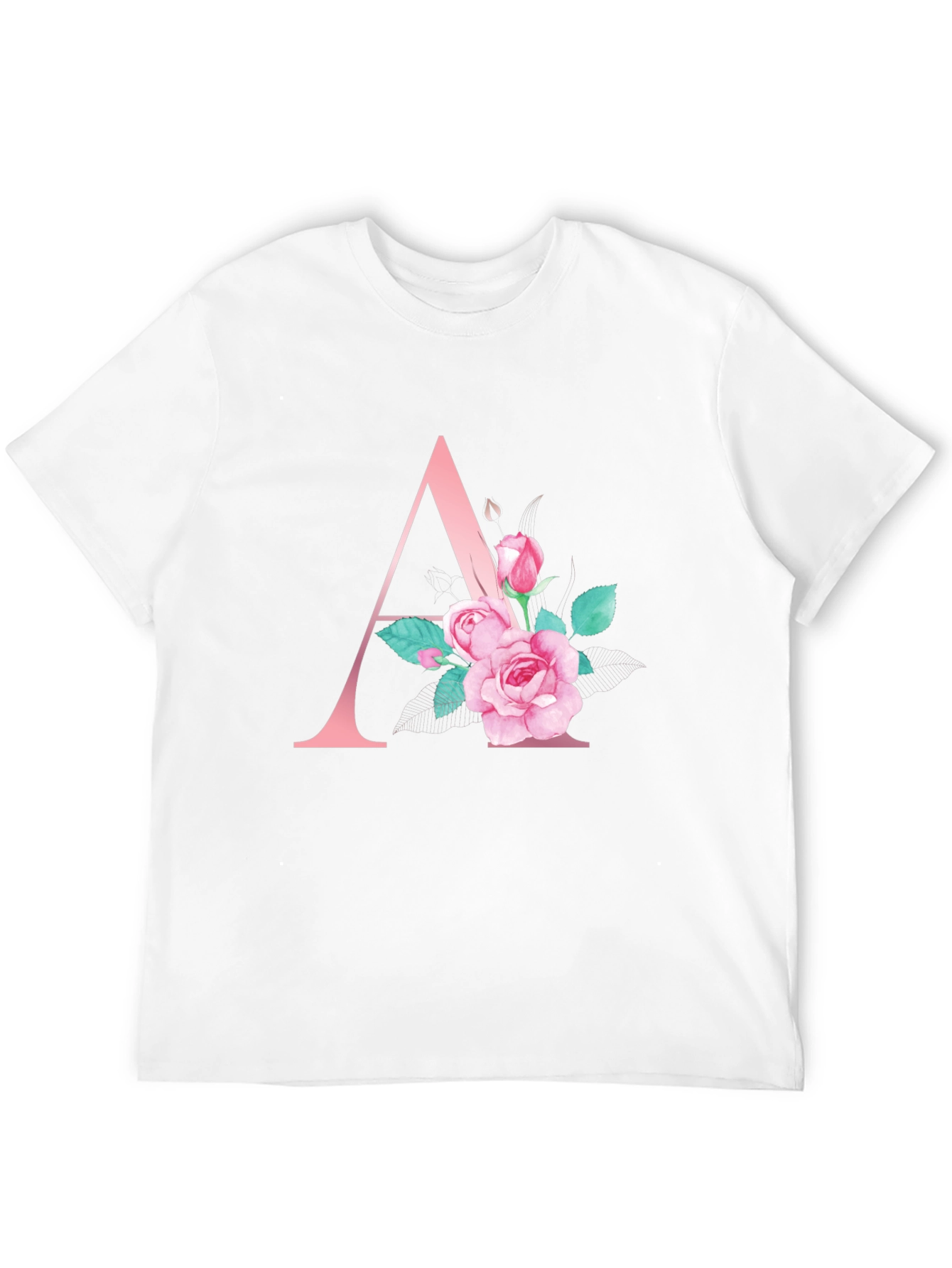Floral Initial A Black T-Shirt