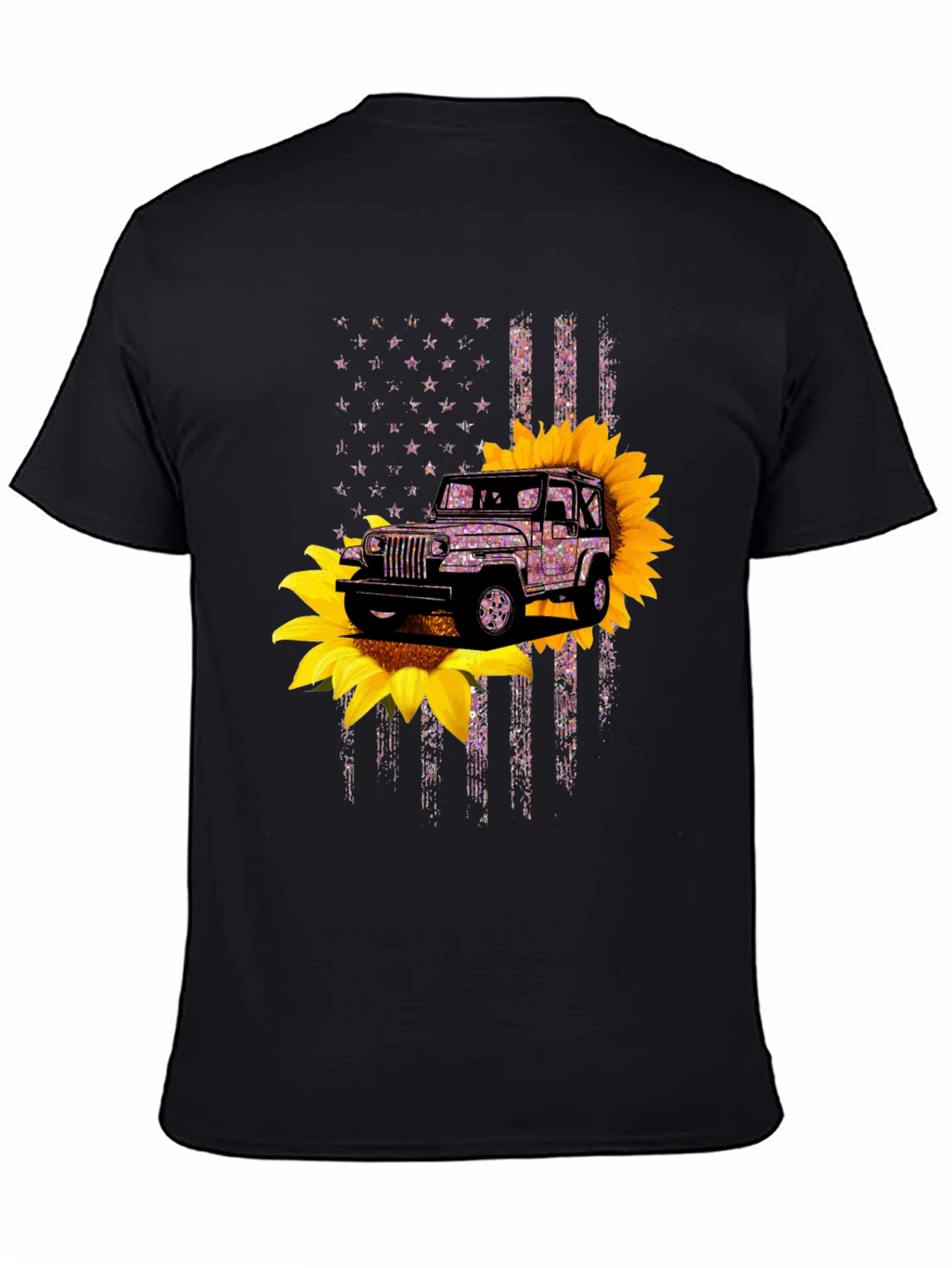 Jeep Sunflower American Flag Graphic T-Shirt