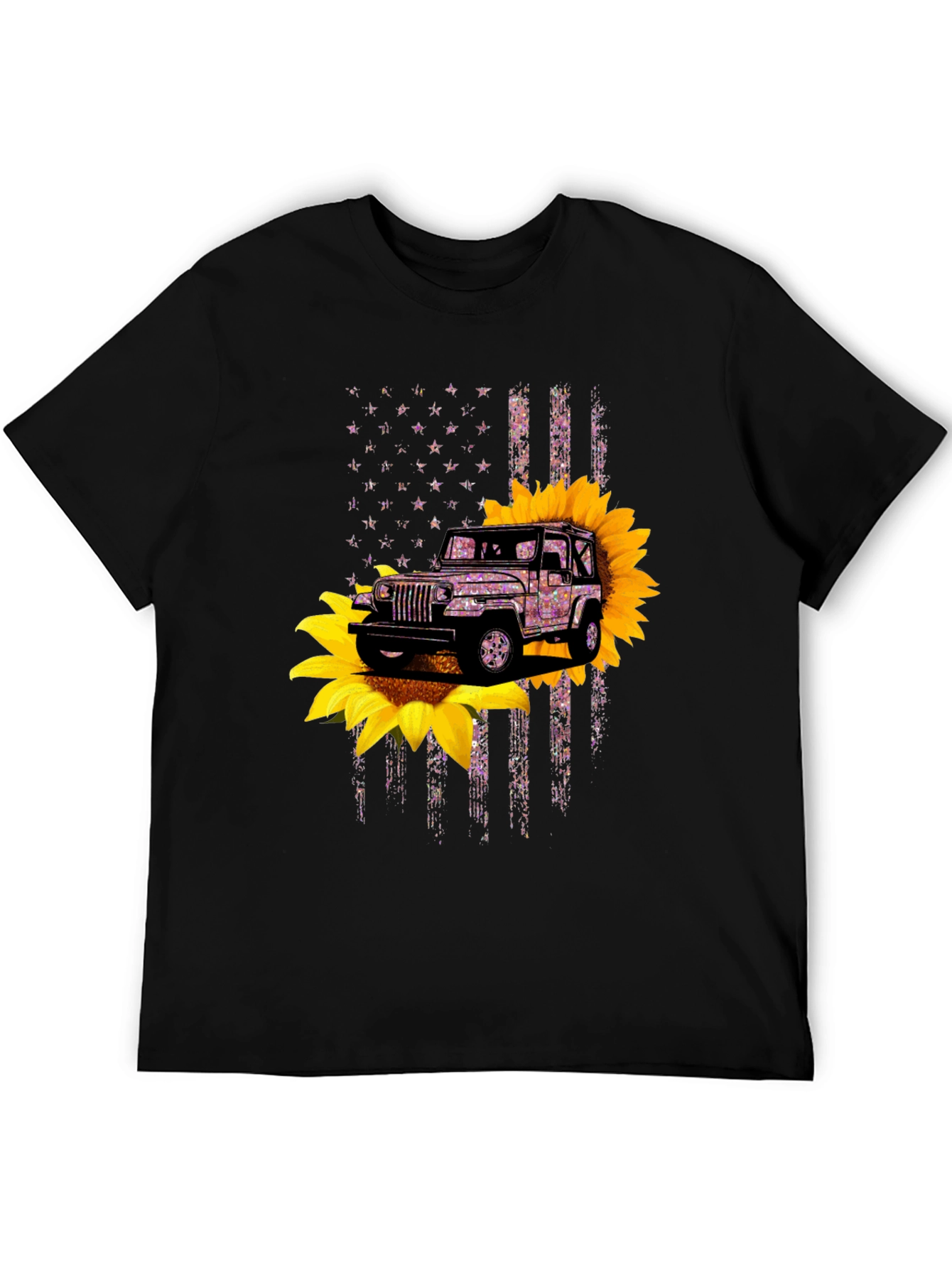 Jeep Sunflower American Flag Graphic T-Shirt