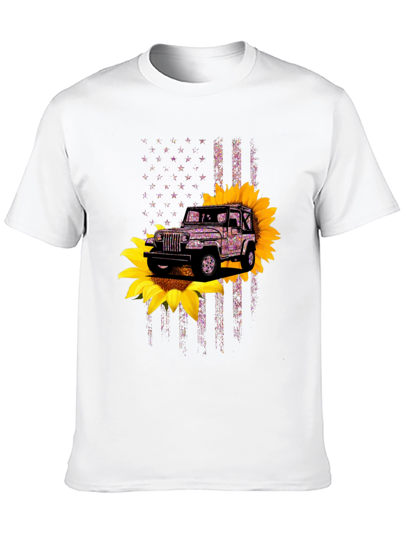 Jeep Sunflower American Flag Graphic T-Shirt