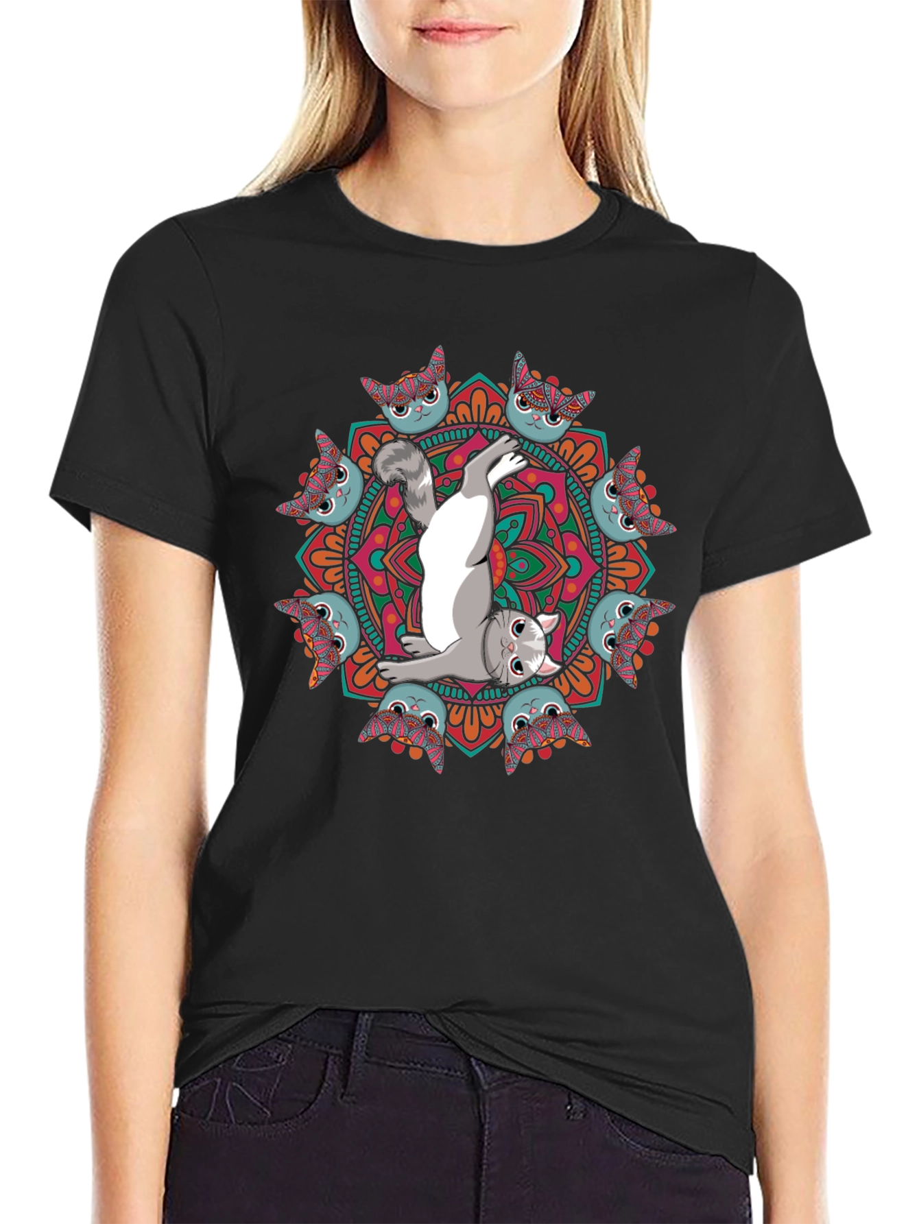Yoga Cat Mandala T-Shirt - Zen & Stylish