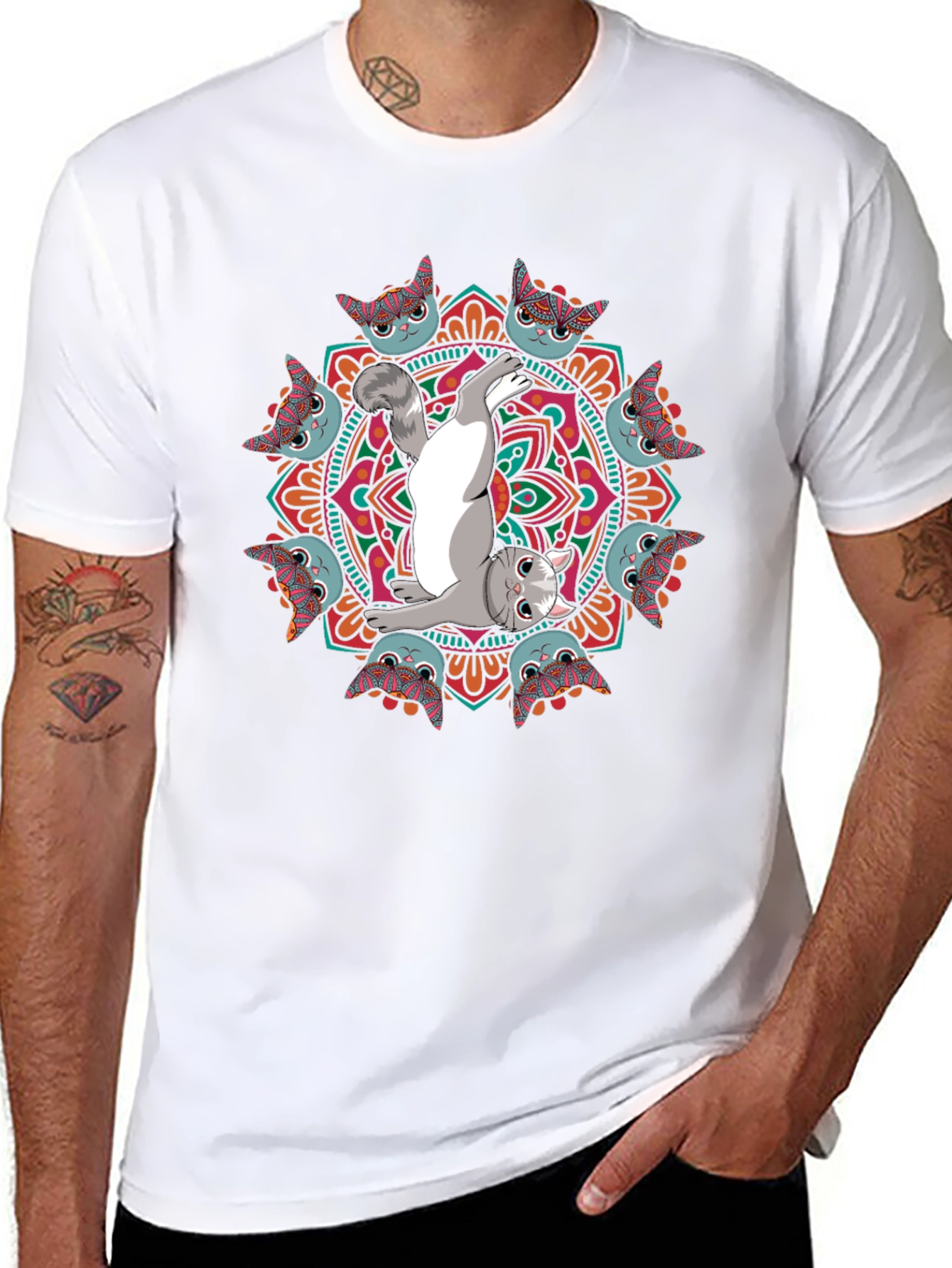 Yoga Cat Mandala T-Shirt - Zen & Stylish
