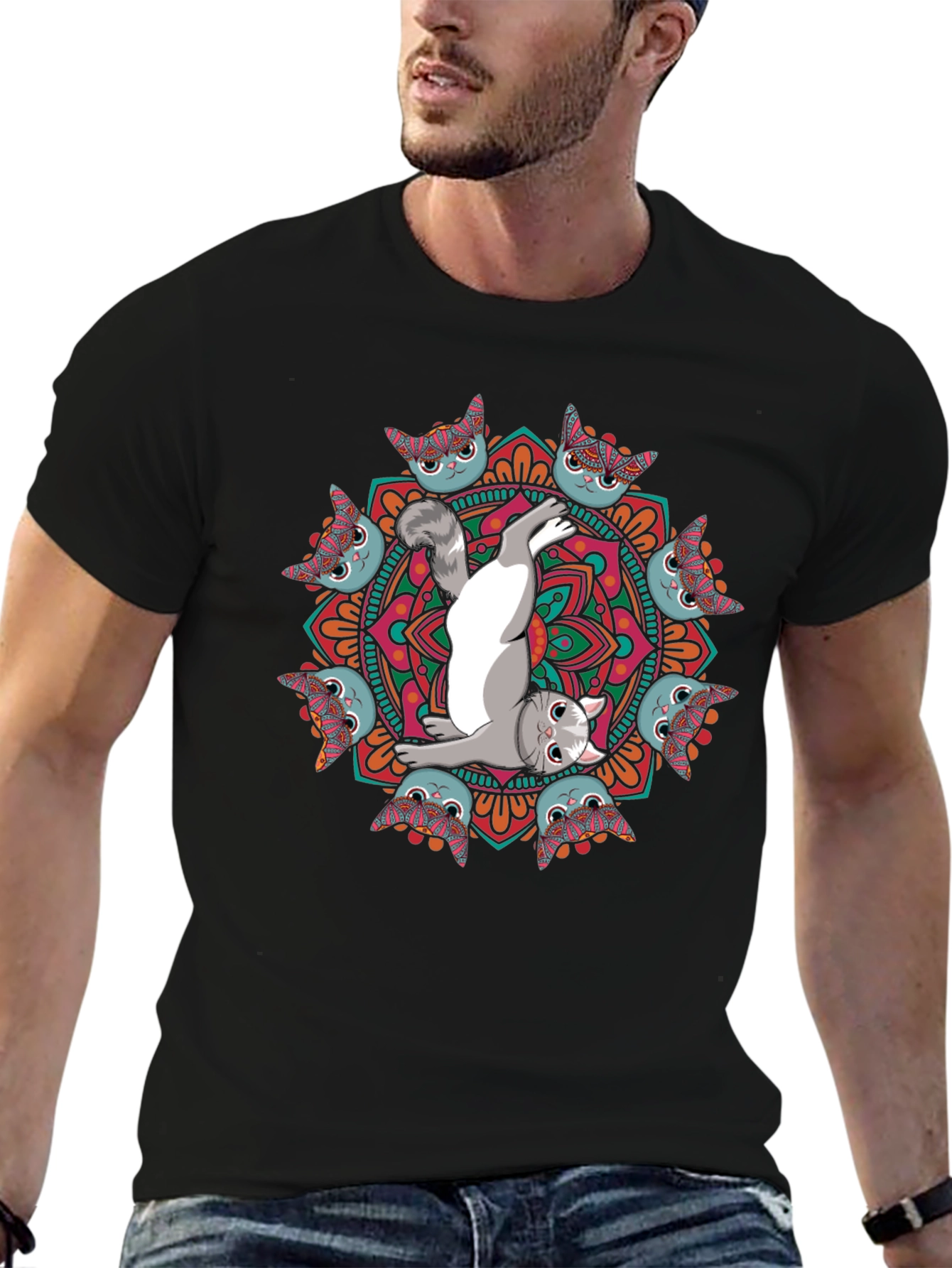 Yoga Cat Mandala T-Shirt - Zen & Stylish