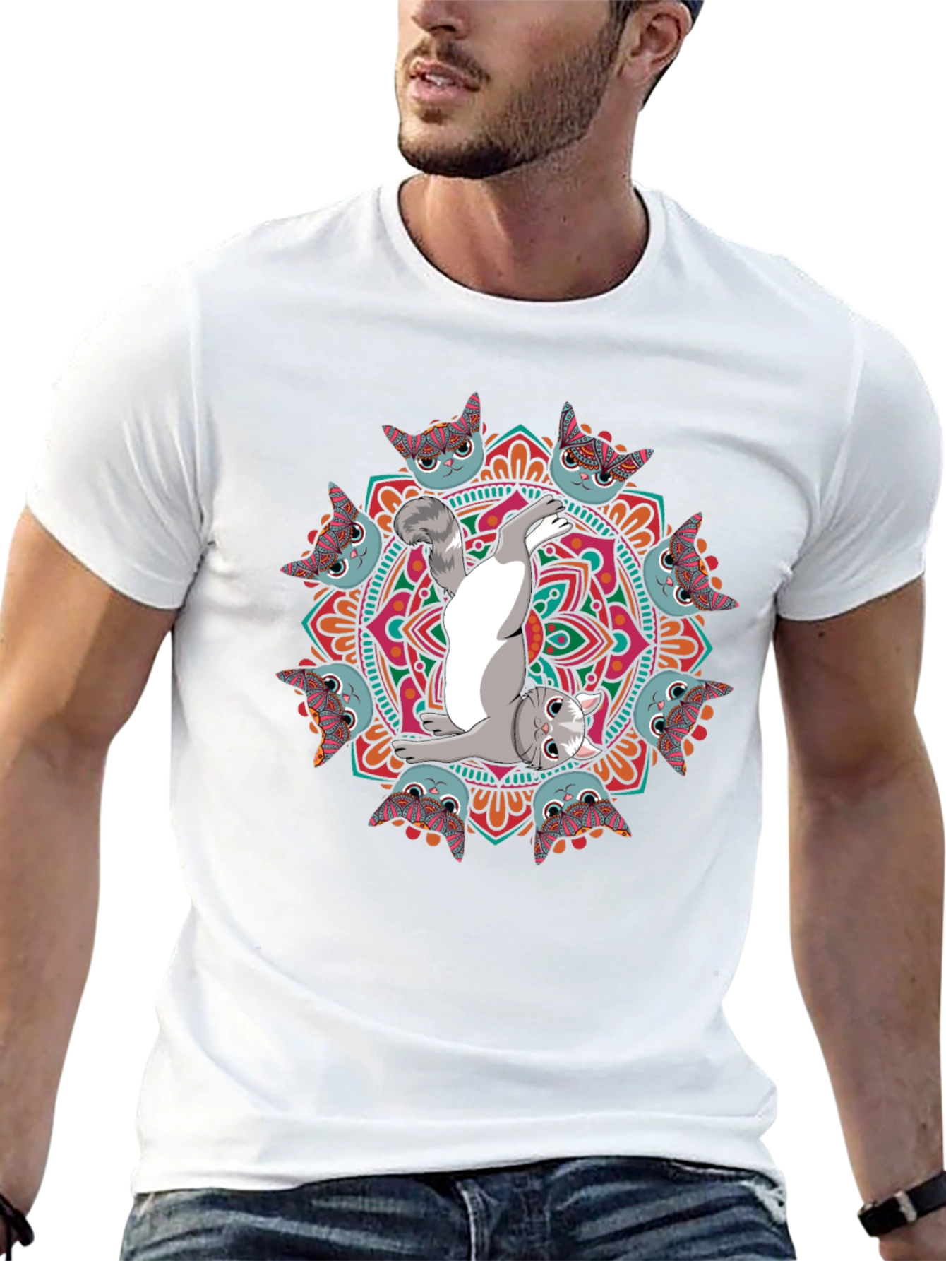Yoga Cat Mandala T-Shirt - Zen & Stylish