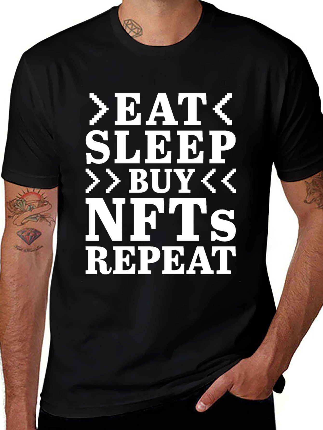 Eat Sleep Buy NFTs Repeat Black Graphic Tee