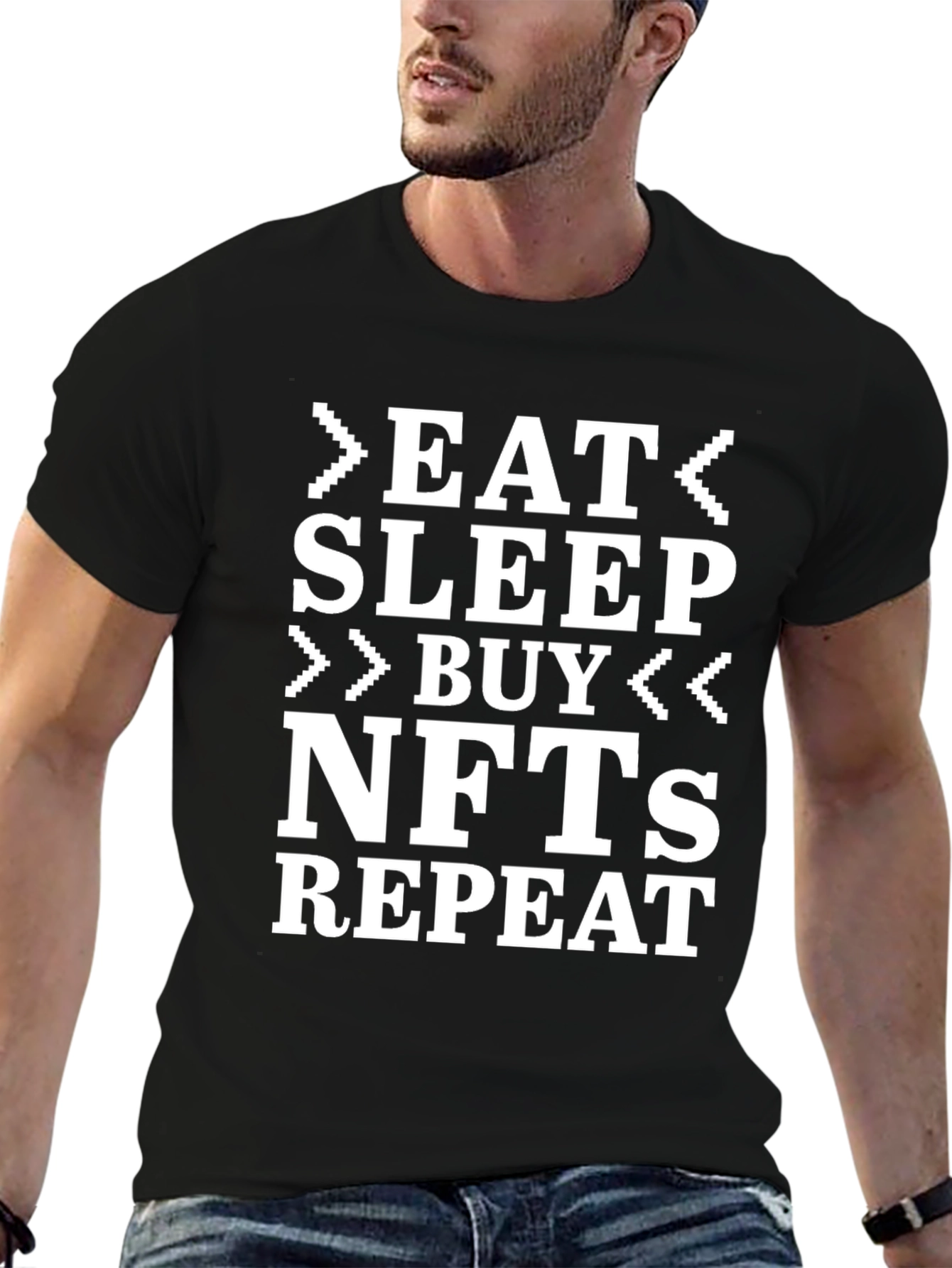 Eat Sleep Buy NFTs Repeat Black Graphic Tee