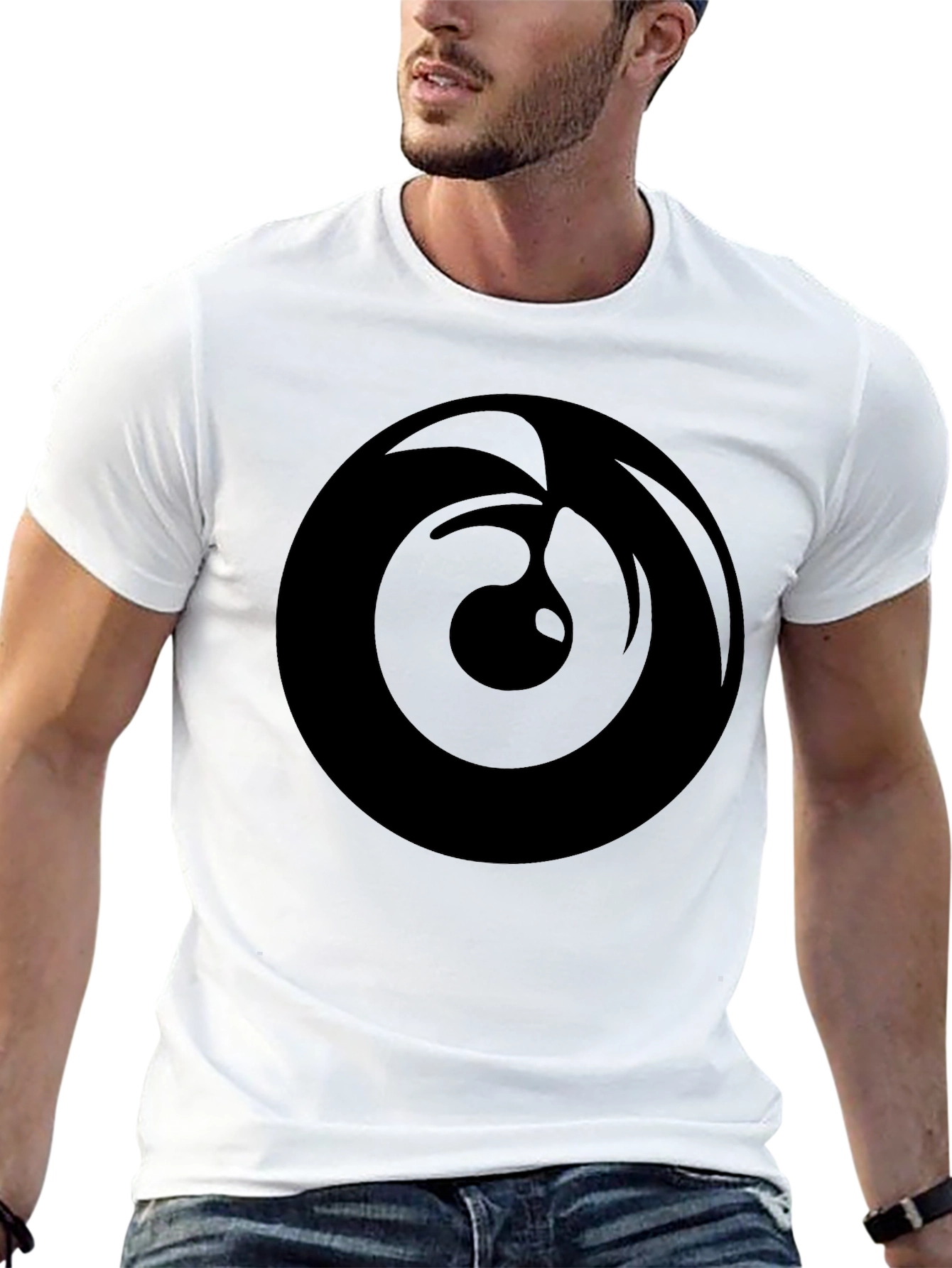 Mens Black Graphic Tee - Abstract Circle Design
