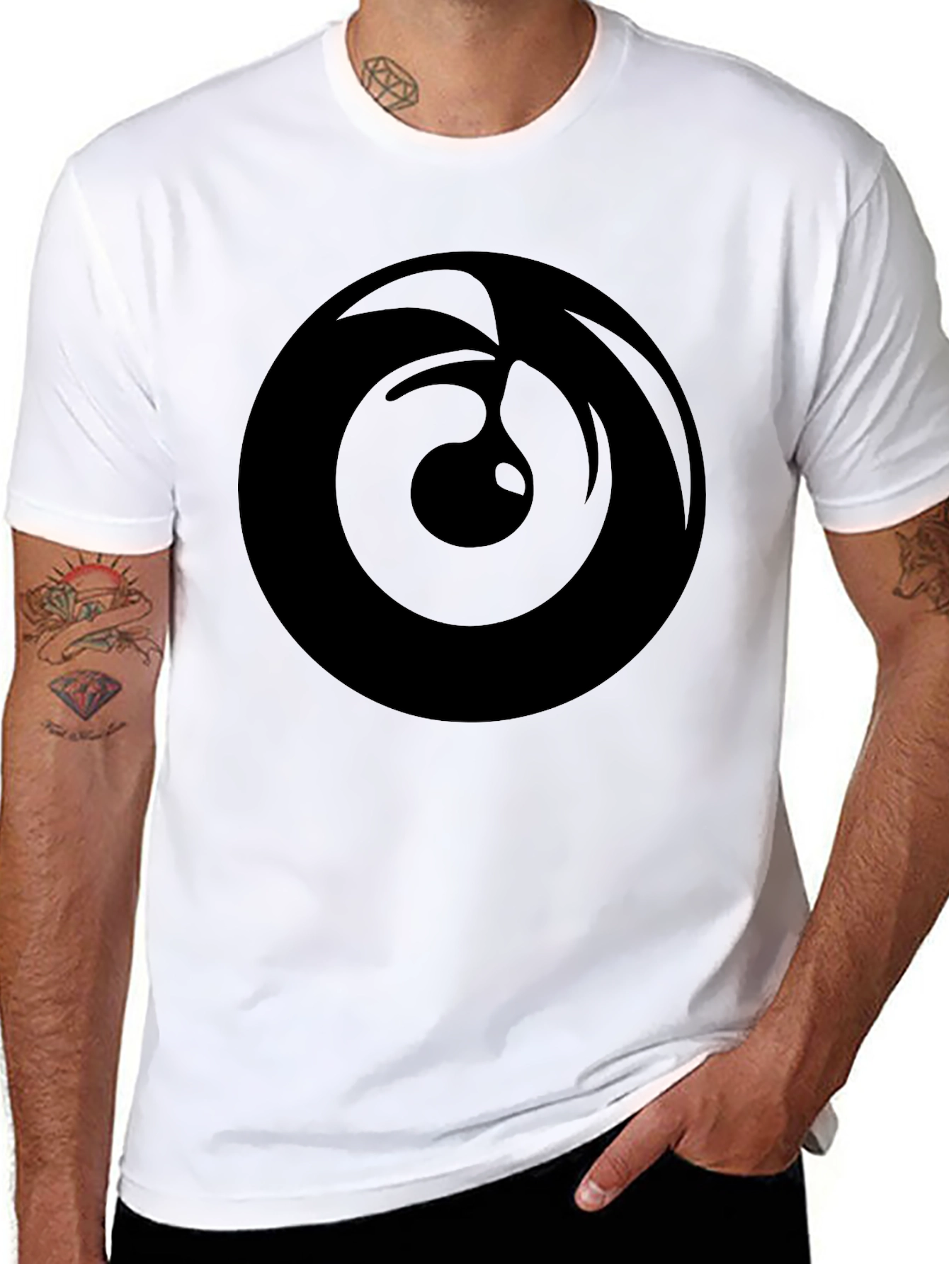 Mens Black Graphic Tee - Abstract Circle Design