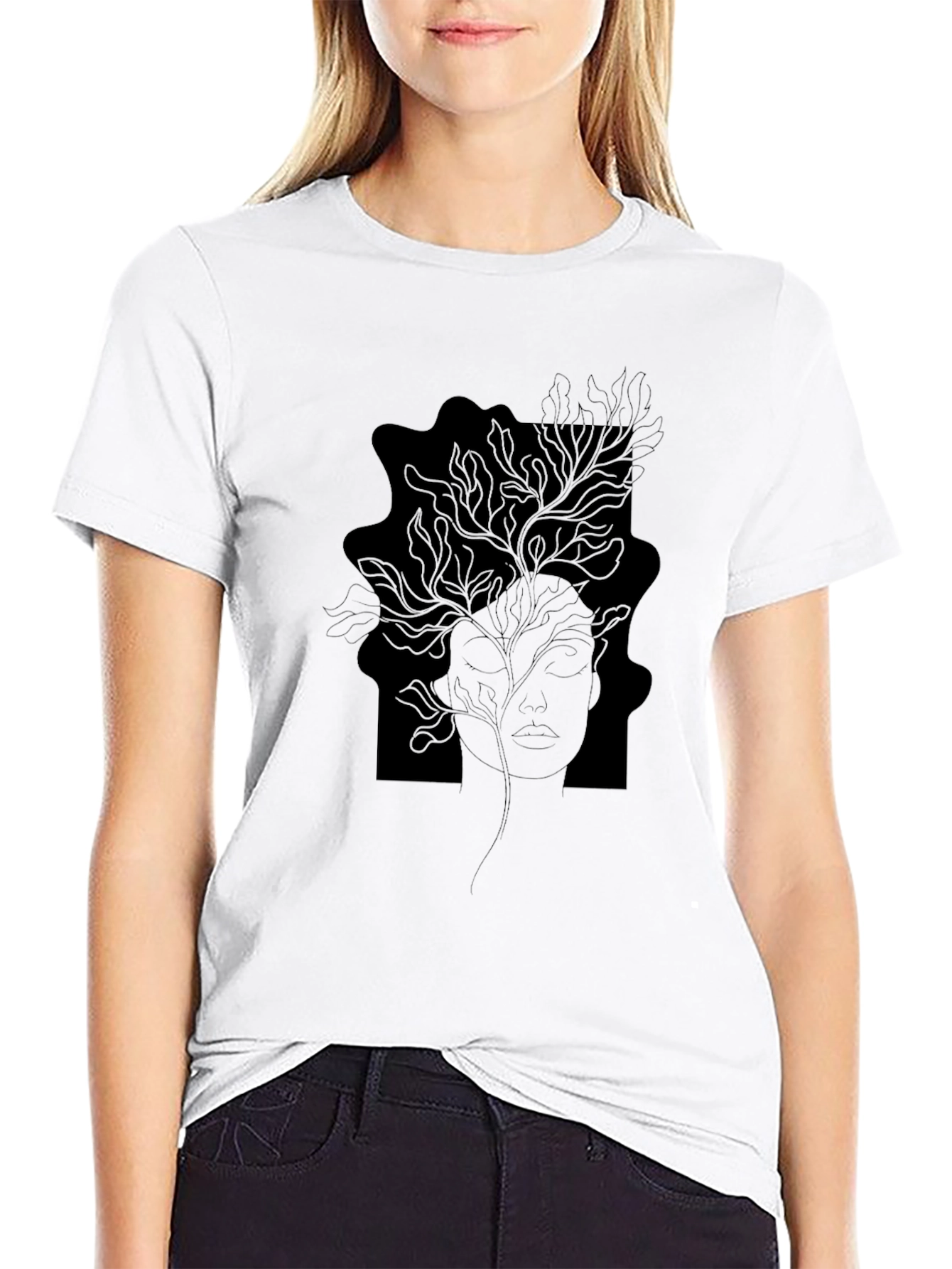 Abstract Woman Line Art Graphic Tee - Black T-Shirt