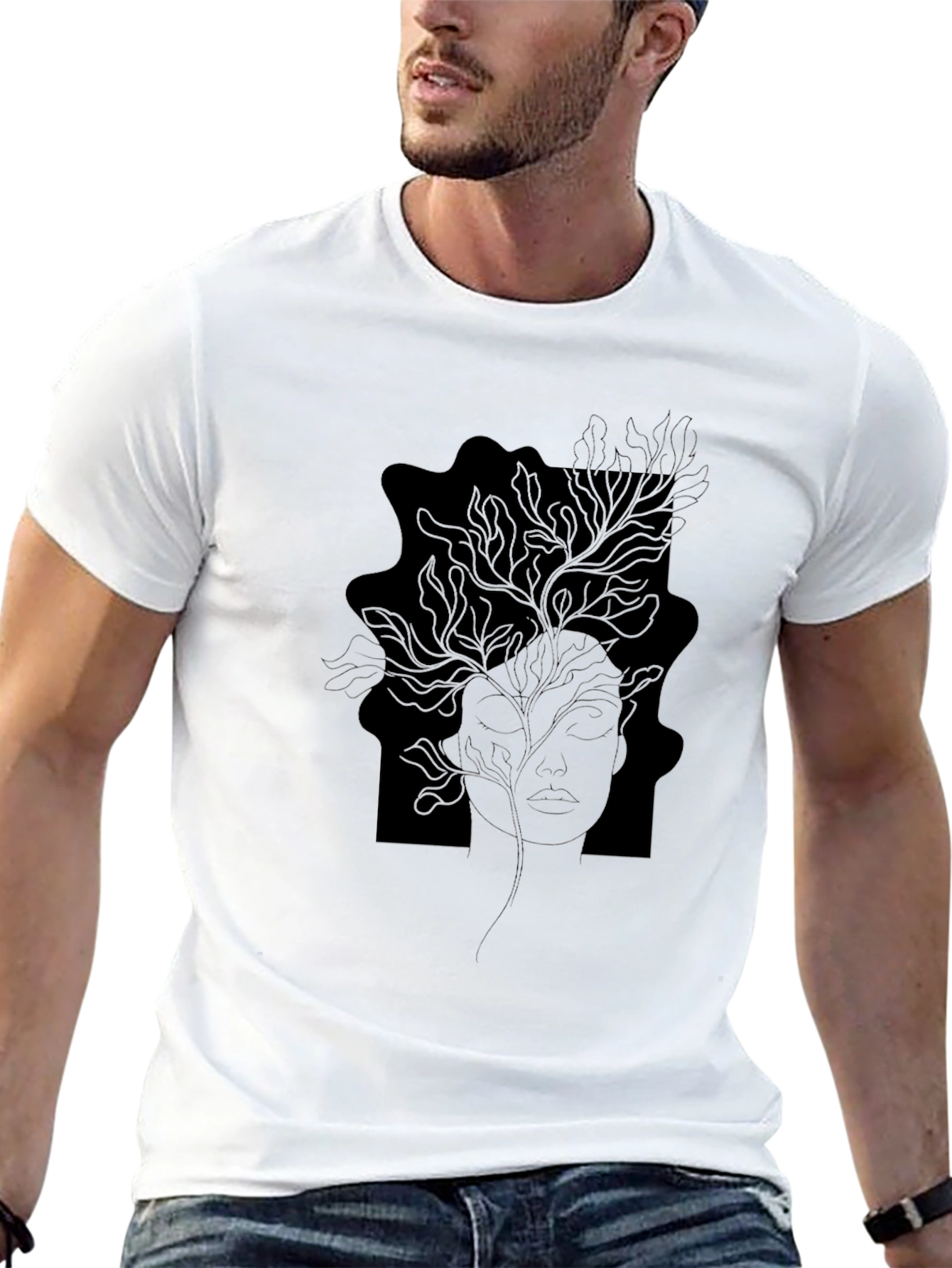 Abstract Woman Line Art Graphic Tee - Black T-Shirt